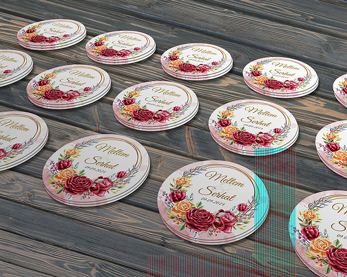 Kırmızı Gül Düğün Etiket Modeli Ürünlerinize Öze 3cm - 100 Adet Opak Sticker