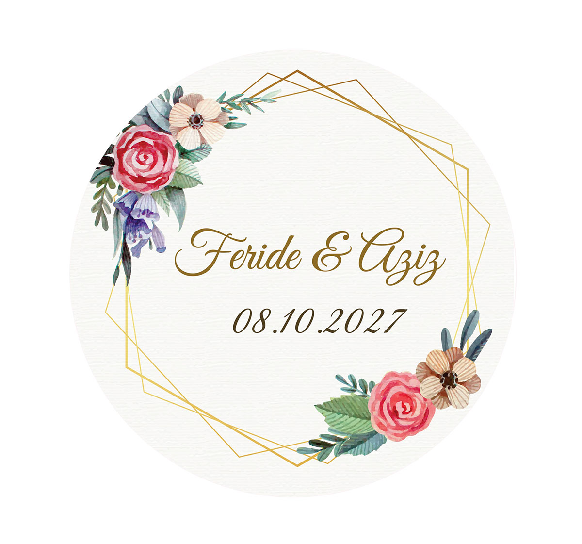 Suluboya Çiçek Modeli, Etiket Modeli Ürünlerinize Özel 4cm - 60 Adet Opak Sticker