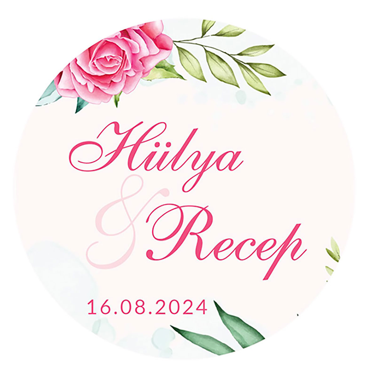 Pembe Gül Etiket Modeli, Ürünlerinize Öze 4cm - 110 Adet Folyo Sticker