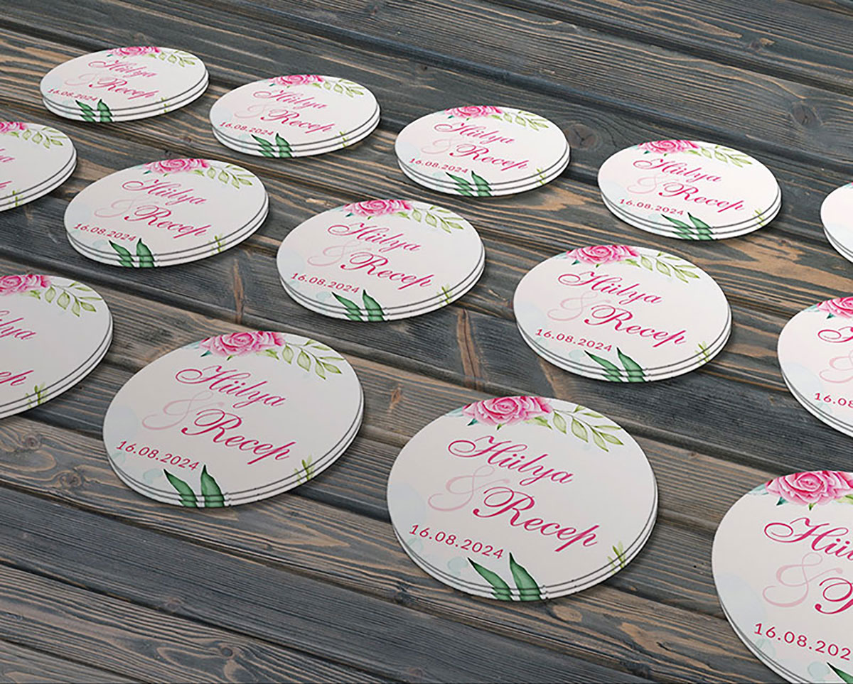 Pembe Gül Etiket Modeli, Ürünlerinize Öze 4cm - 110 Adet Folyo Sticker