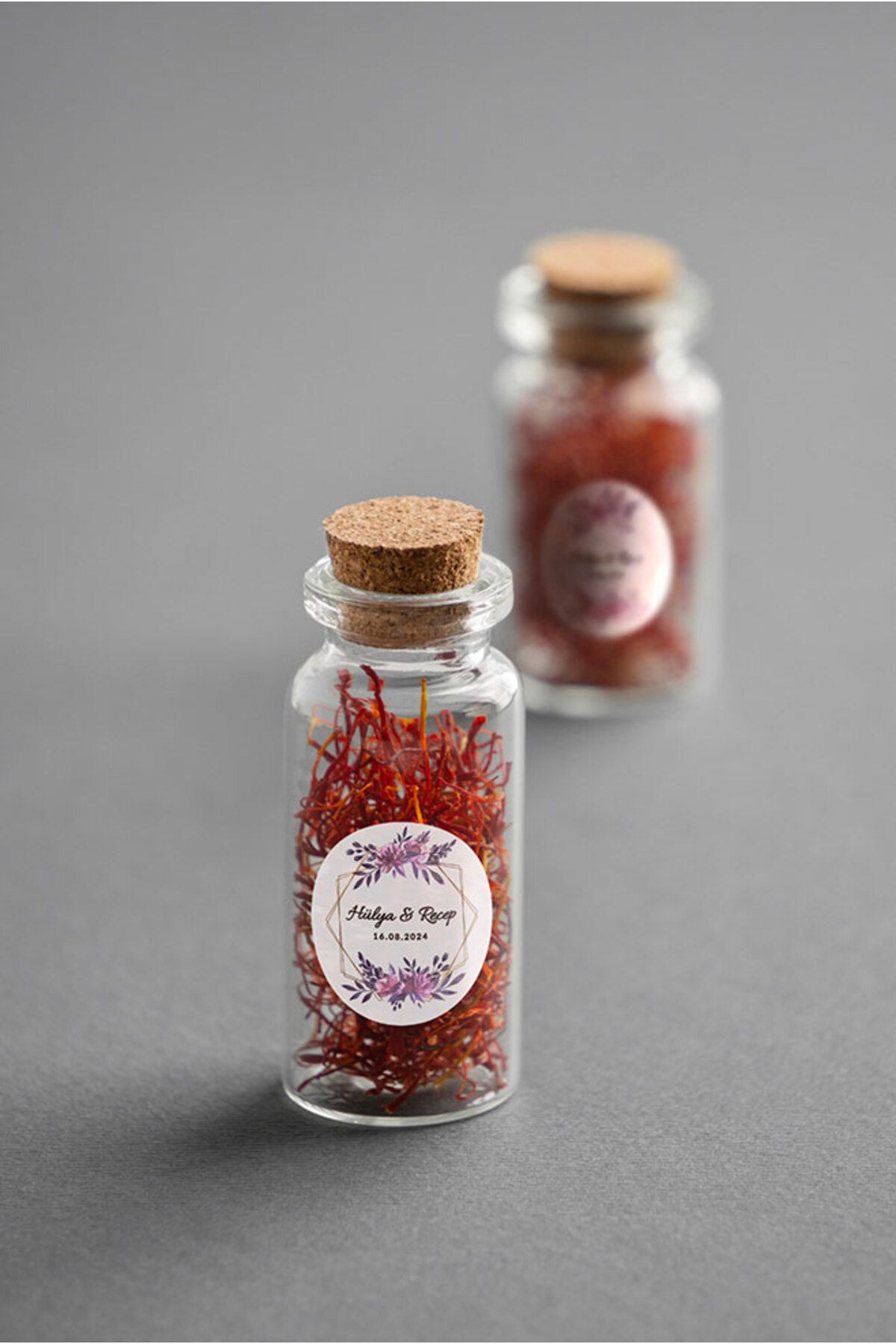 Mor Pembe Çiçek Düğün Hediyelik Etiket 4cm - 110 Adet Letbil Folyo Sticker
