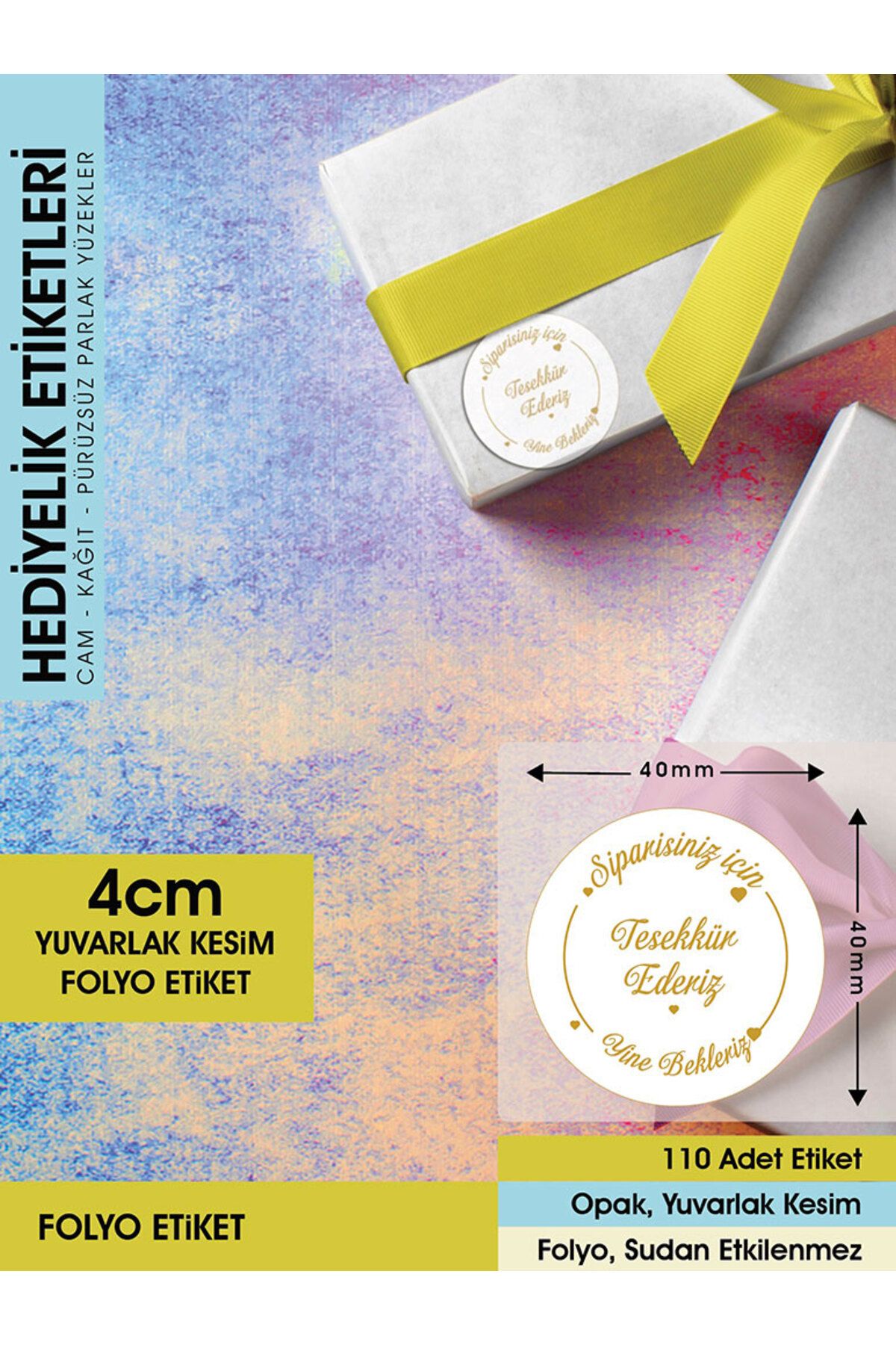 Teşekkür Ederiz Etiketi, 4 Cm - 110 Adet Letbil Folyo Sticker