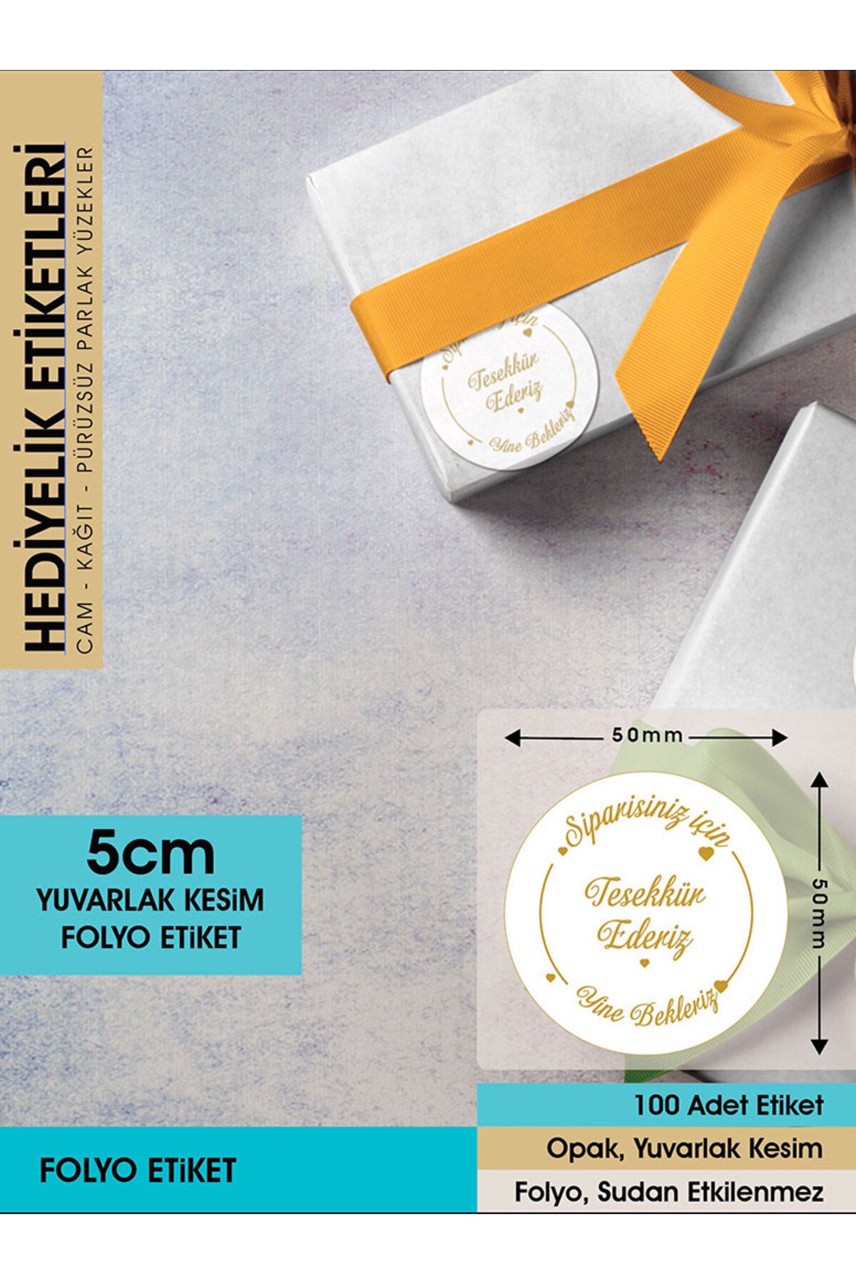 Teşekkür Ederiz Etiketi, 5 Cm - 100 Adet Letbil Folyo Sticker