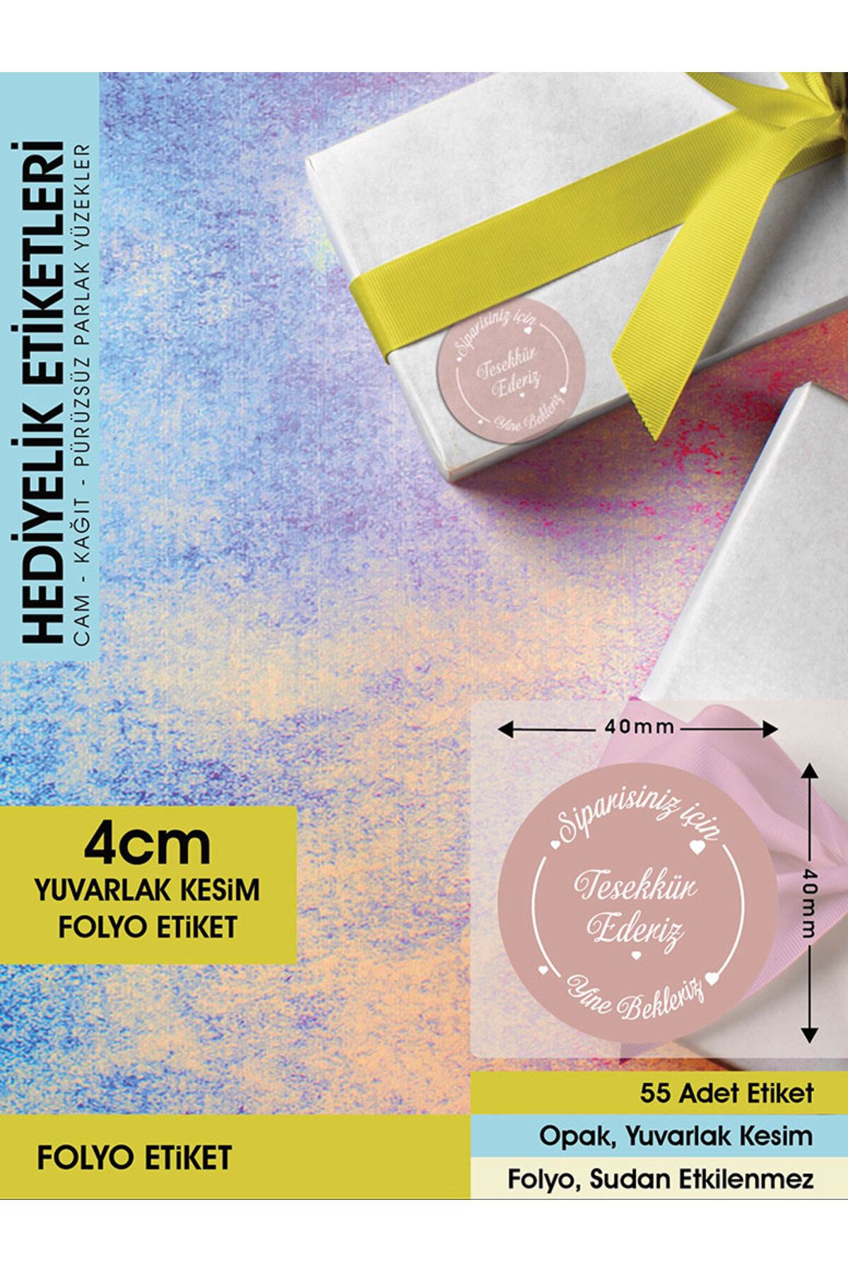 Teşekkür Ederiz Etiketi, Soft Pembe 4 Cm - 55 Adet Letbil Folyo Sticker