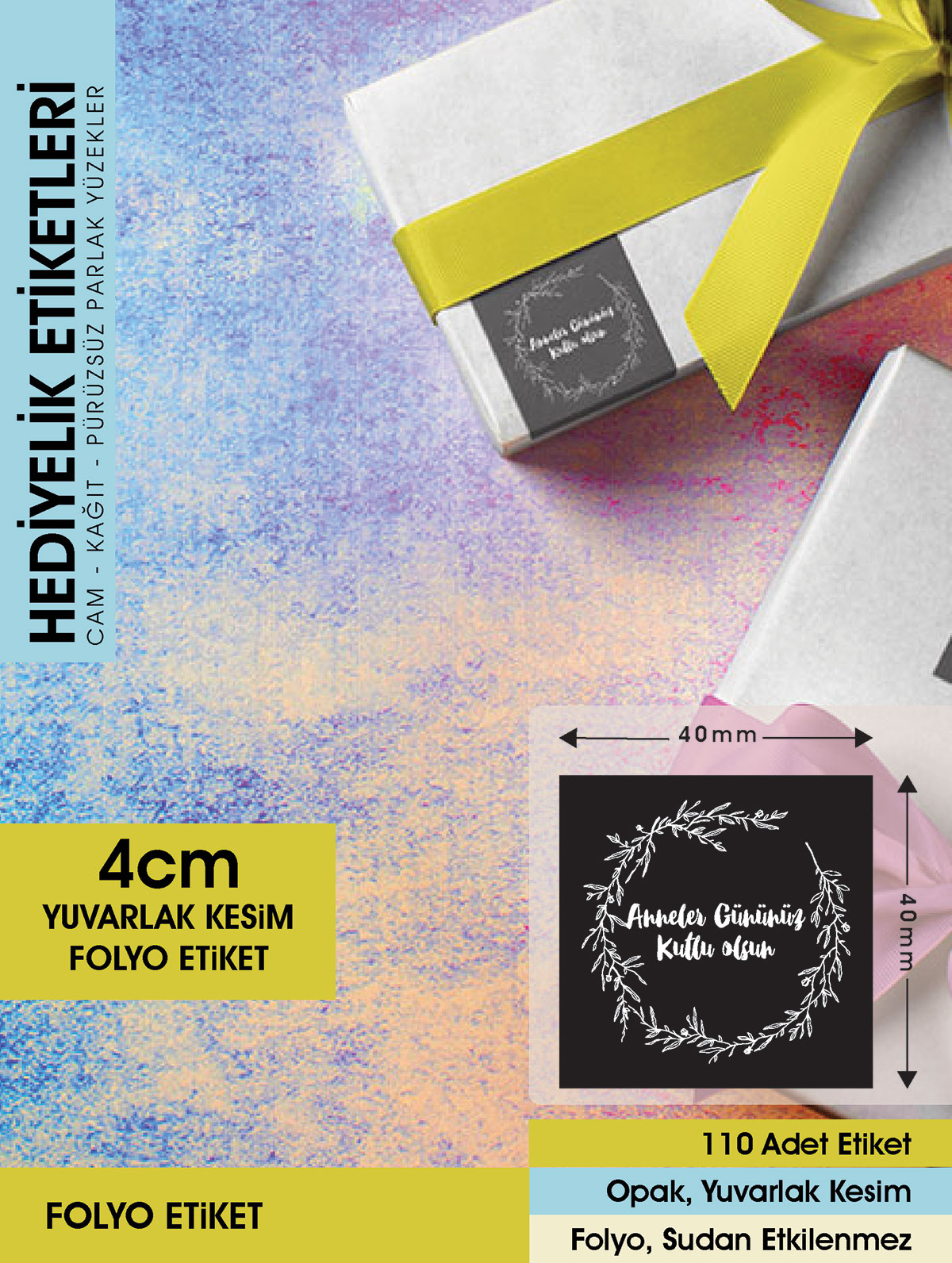 Anneler Günü Etiketi, Özel Günler için 4 Cm - 110 Adet Letbil Folyo Sticker