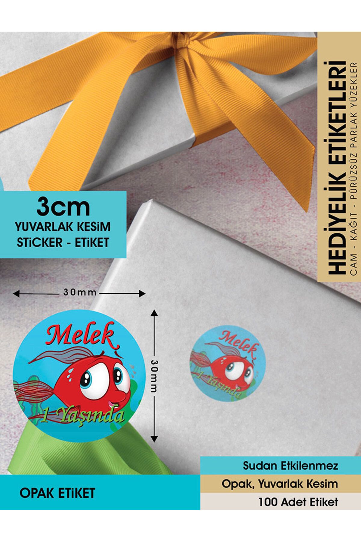 Sevimli Dostlar Kırmızı Balık, Çocuklarınız Için 3cm - 100 Adet Opak Sticker