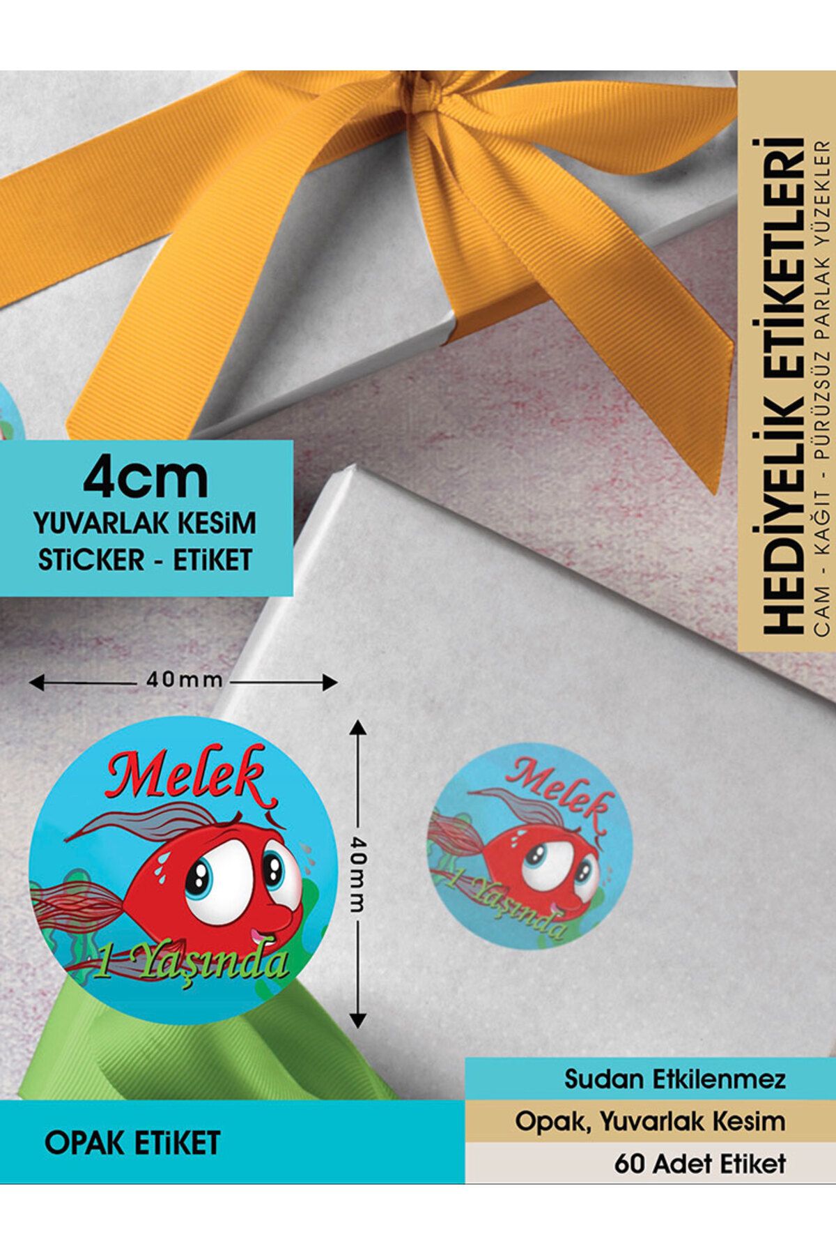 Sevimli Dostlar Kırmızı Balık, Çocuklarınız Için 4cm - 60 Adet Opak Sticker