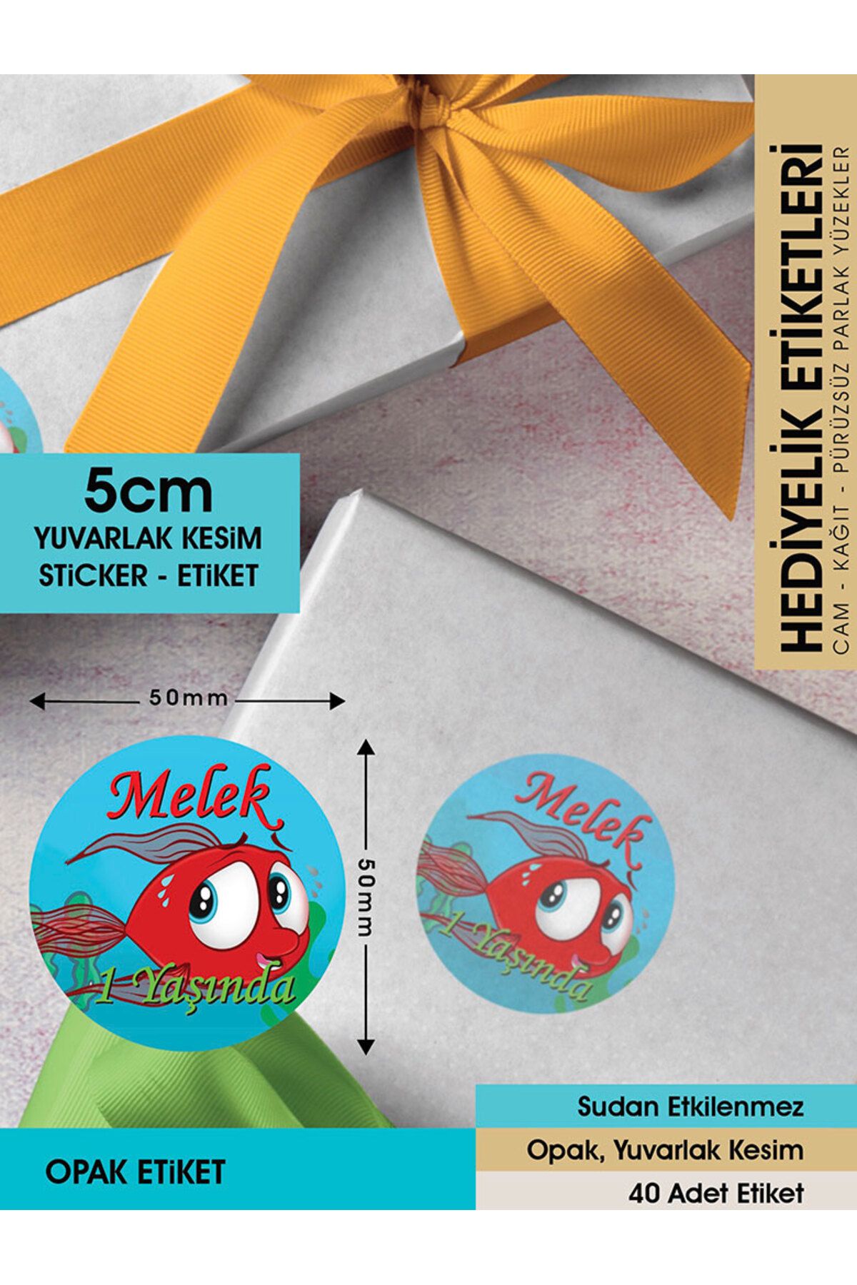 Sevimli Dostlar Kırmızı Balık, Çocuklarınız Için 5cm - 40 Adet Opak Etiket