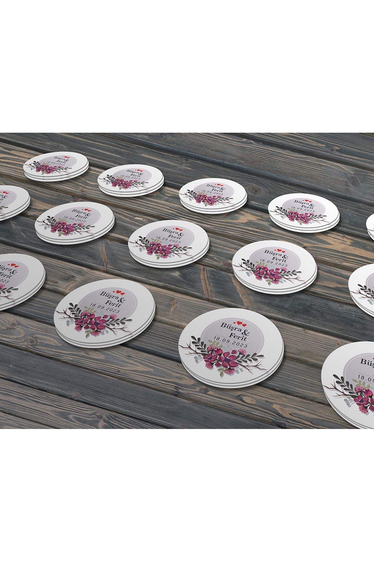 Kalpli Çiçek Motifli, Hediyelik Etiket 3 Cm - Opak Sticker