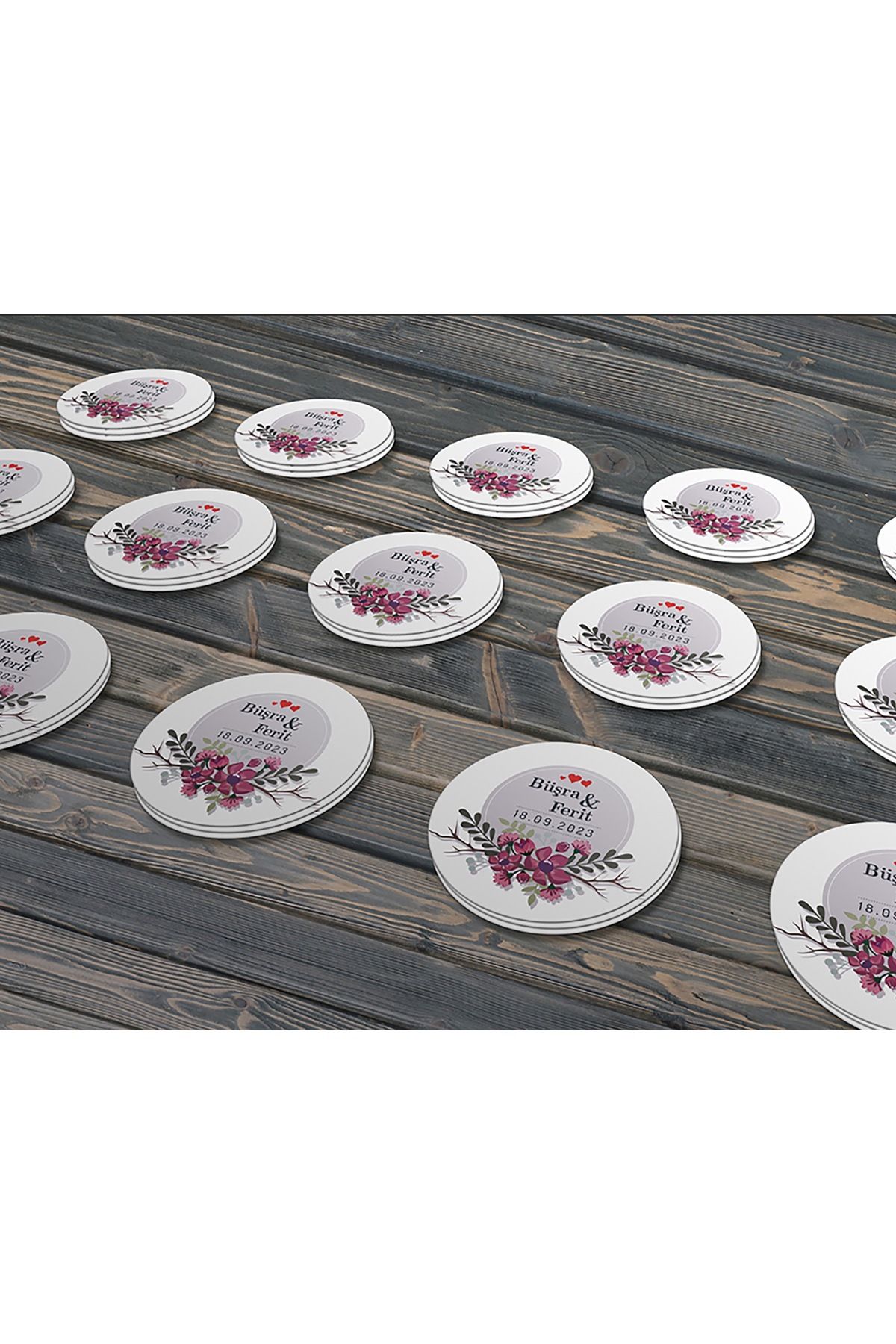 Kalpli Çiçek Motifli, Hediyelik Etiket 5 Cm - Opak Sticker
