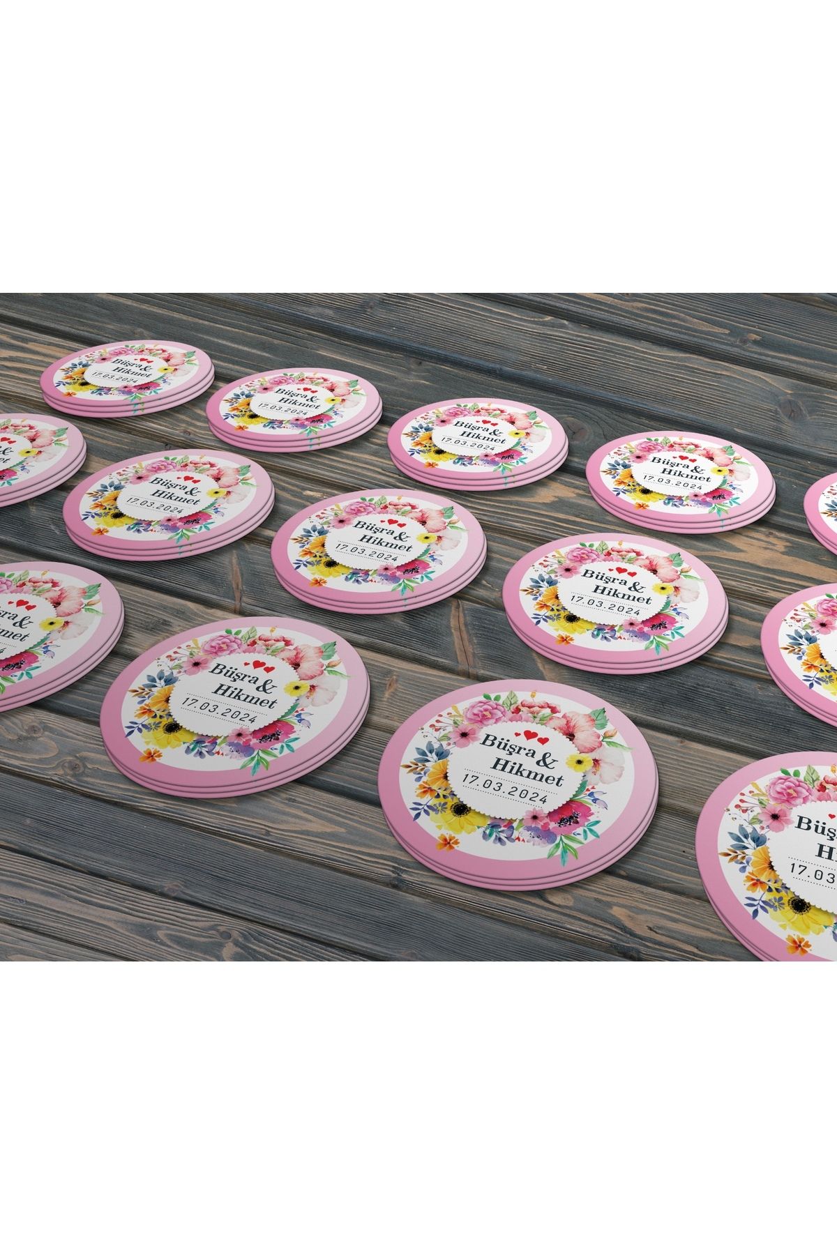Rengarenk Çiçekler, Hediyelik Etiket 3 Cm - 100 Adet Opak Sticker