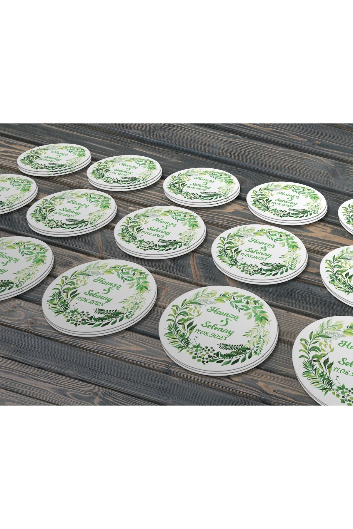 Suluboya Botanik Yeşillik, Hediyelik Etiket 3 Cm - 100 Adet Opak Sticker
