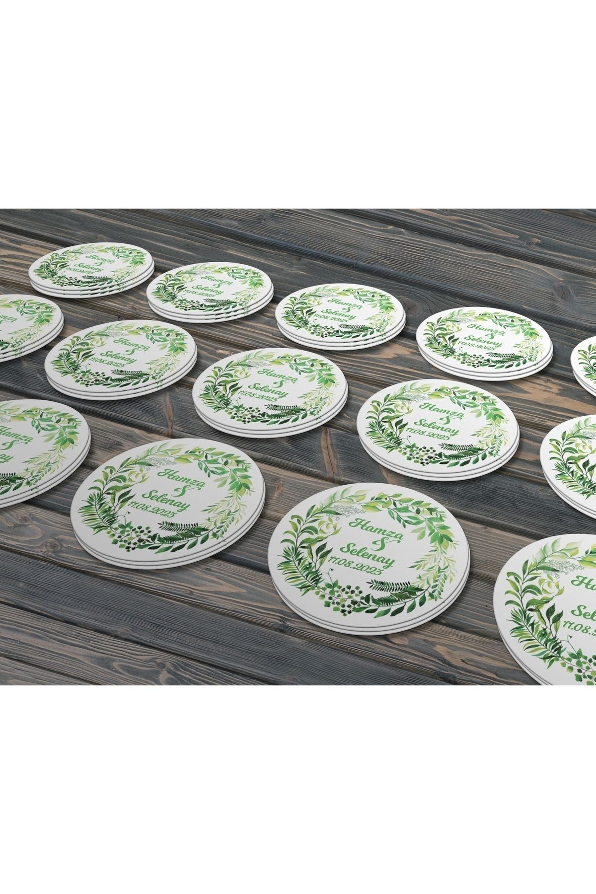 Suluboya Botanik Yeşillik, Hediyelik Etiket 5 Cm - 100 Adet Folyo Sticker