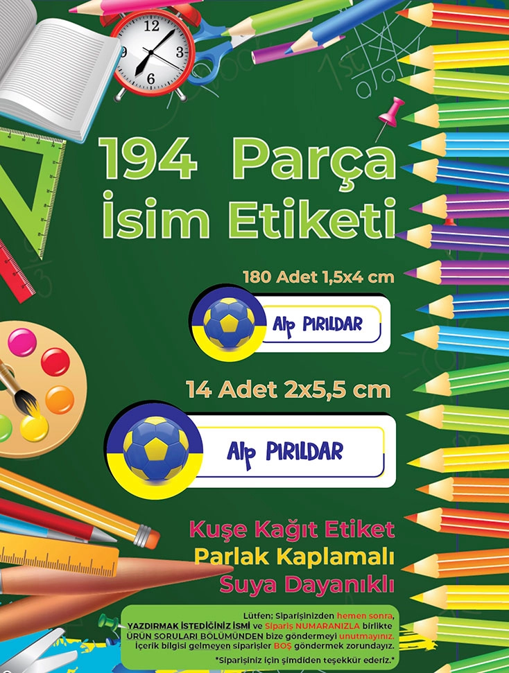 Futbol Temalı Okul Etiketi - Siyah Sarı Lacivert Seçenekli - 194 Adet Opak Sticker