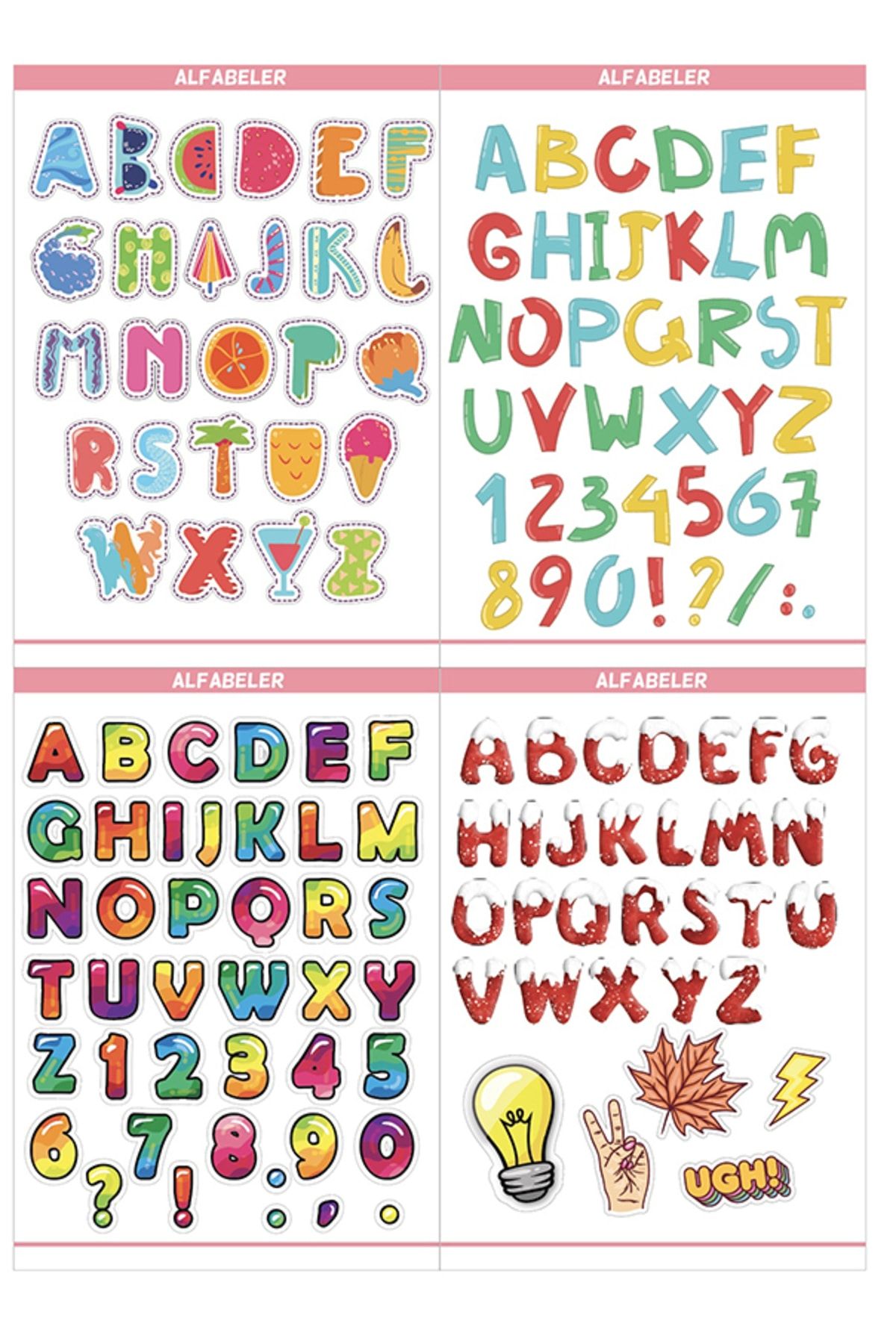 Eğitim Etiketleri Alfabeler Konsept Seti  - 135 Adet Opak Kağıt Sticker