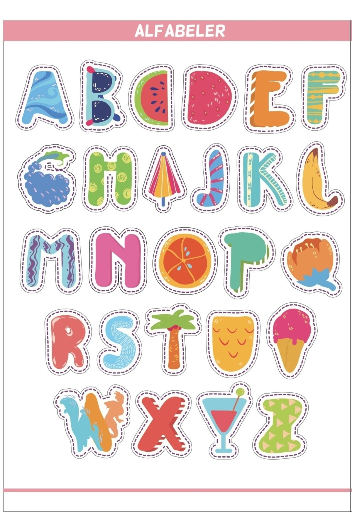 Eğitim Etiketleri Alfabeler Konsept Seti  - 135 Adet Opak Kağıt Sticker