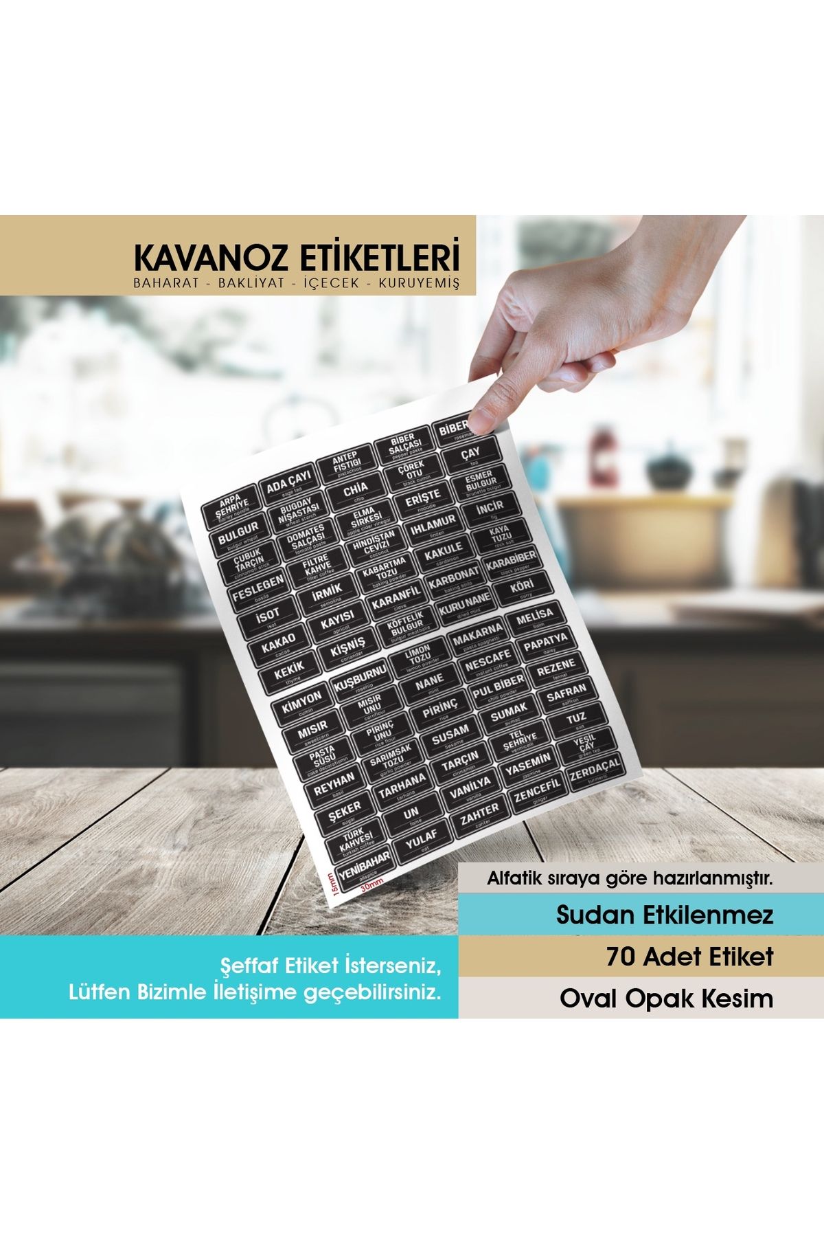 Siyah Oval Kesim Baharat, Bakliyat Etiket Modeli 1,5x3cm -70 Adet Opak Sticker