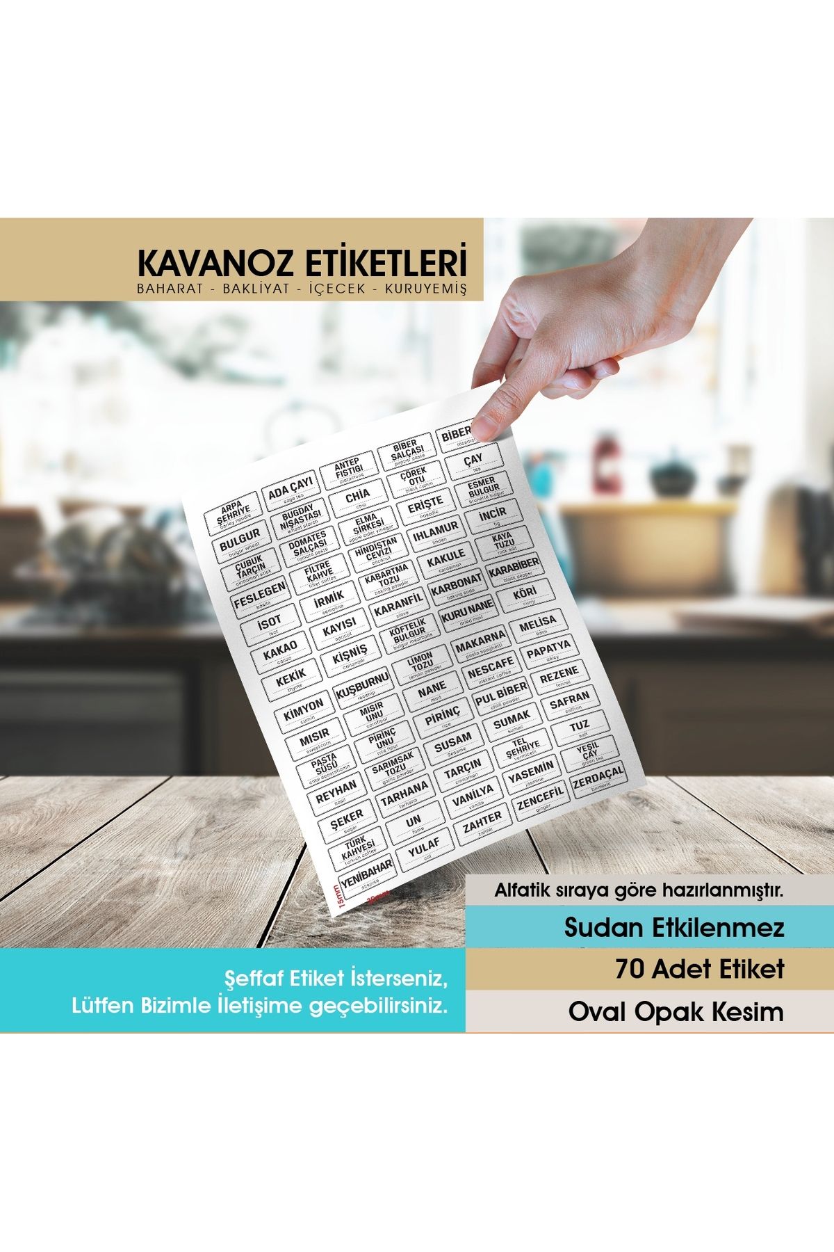 Beyaz Oval Kesim Baharat, Bakliyat Etiket Modeli 1,5x3cm-70 Adet Opak Sticker