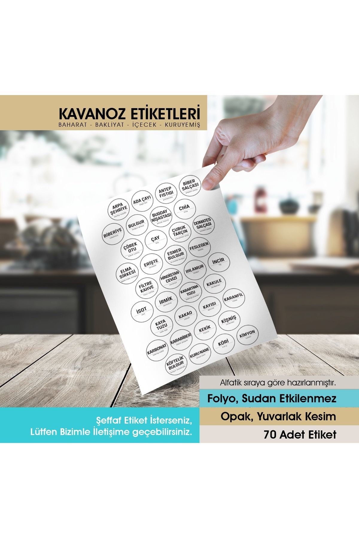 Beyaz Yuvarlak Kesim Baharat, Bakliyat Etiket Modeli 5cm - 70 Adet Folyo Sticker