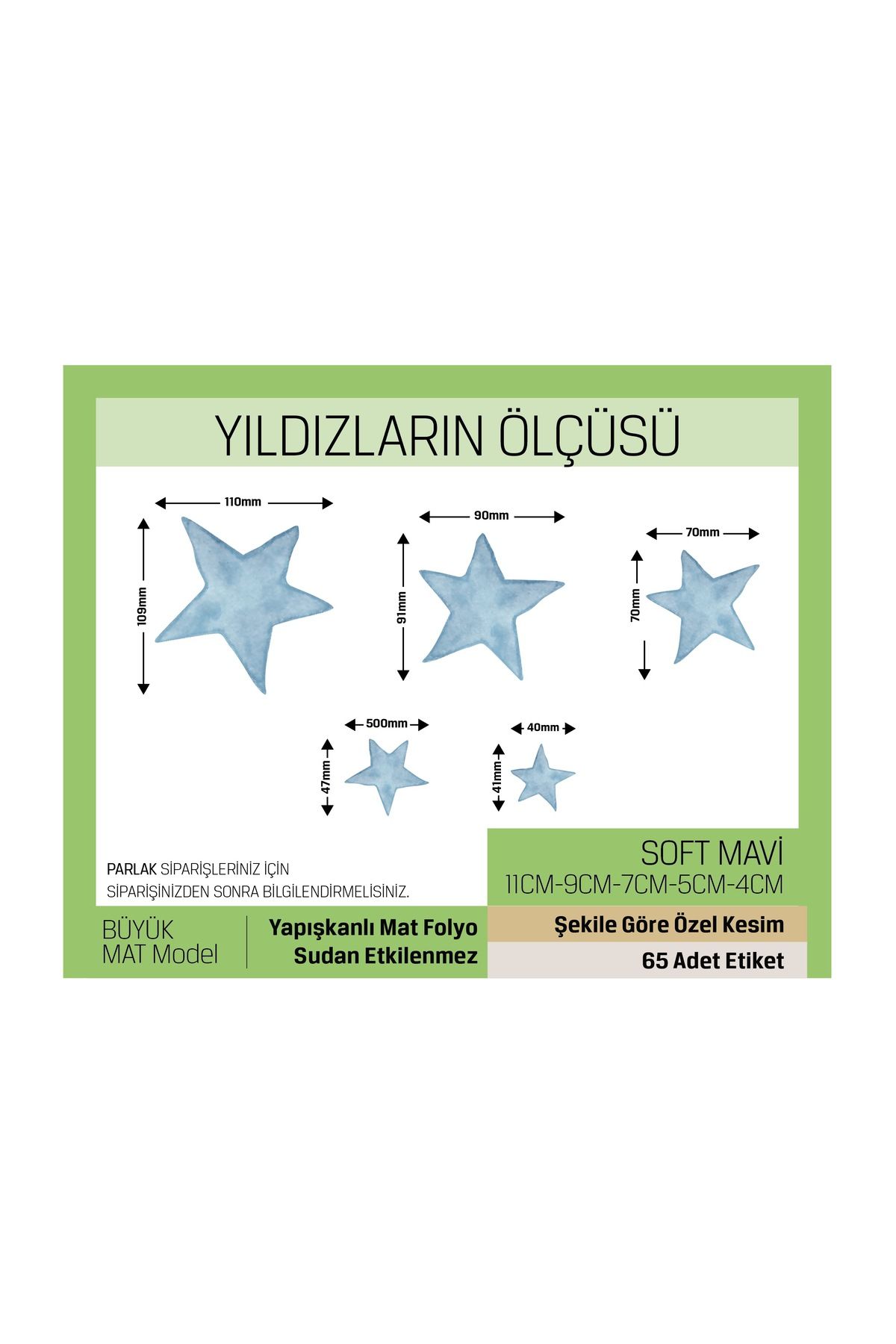 Soft Mavi Renkli - Yıldız Desenli Çocuk Odası Duvar Etiketleri Büyük Model-65 Adet LETBİL STİCKER