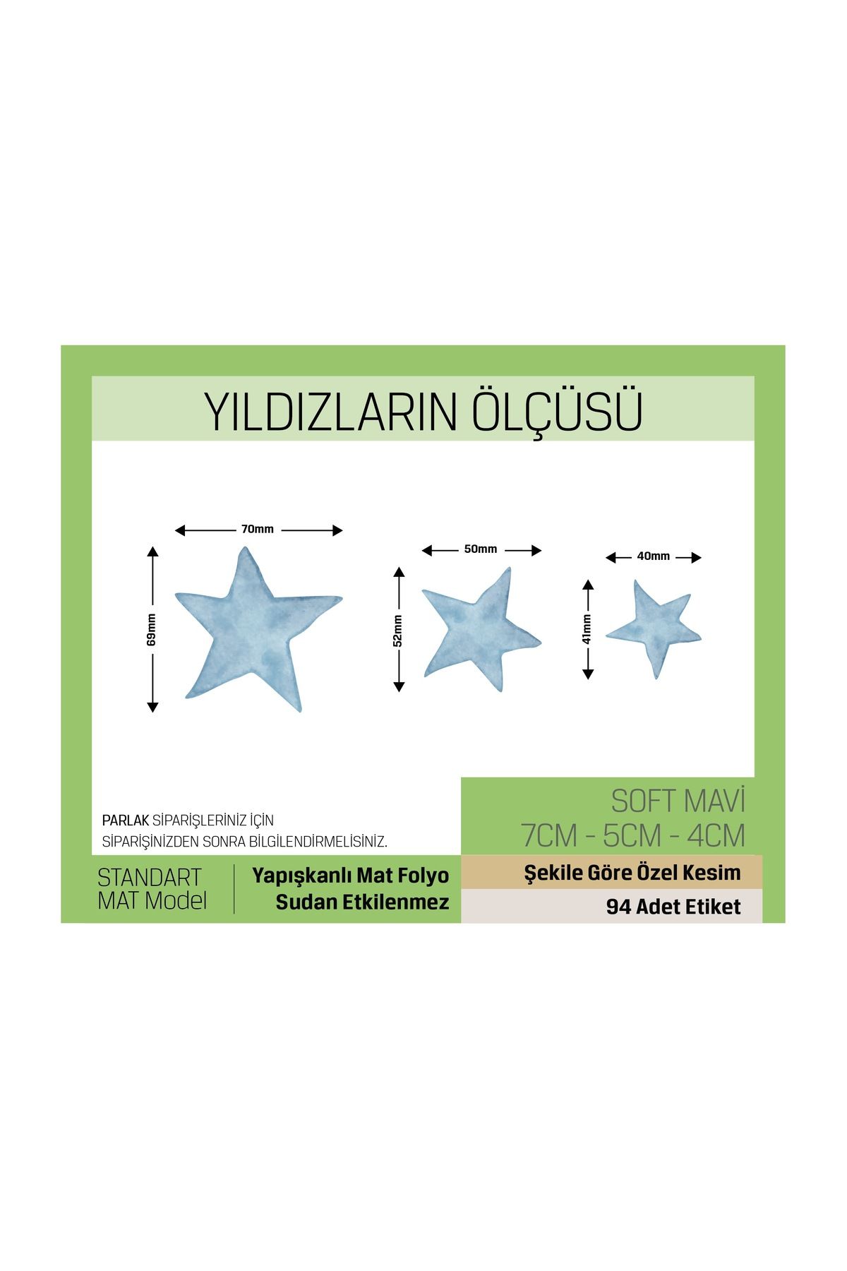 Soft Mavi Renkli - Yıldız Desenli Çocuk Odası Duvar Etiketleri Standart Model-94 Adet LETBİL STİCKER
