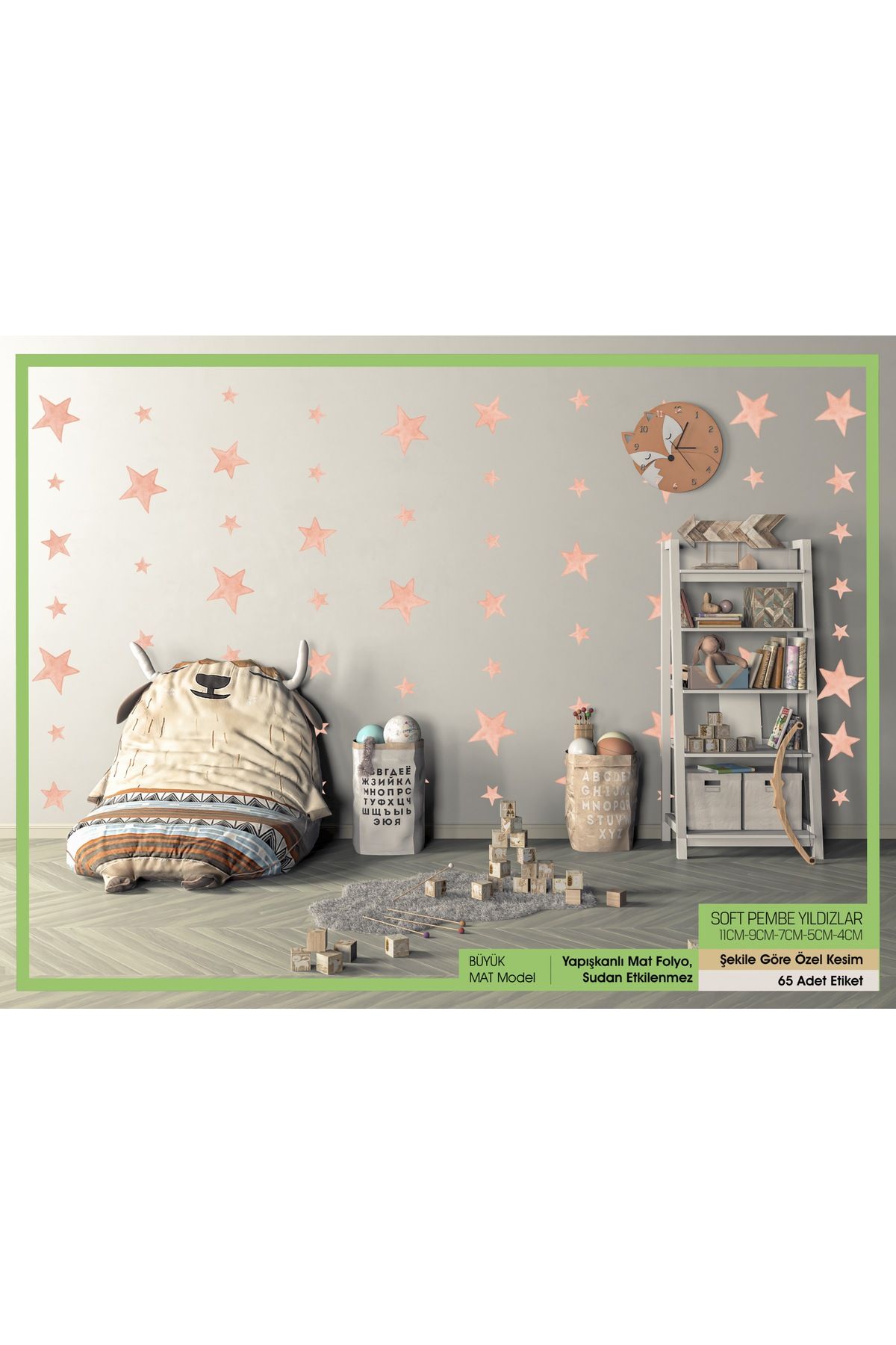 Soft Pembe Renkli - Yıldız Desenli Çocuk Odası Duvar Etiketleri Büyük Model-65 Adet LETBİL STİCKER