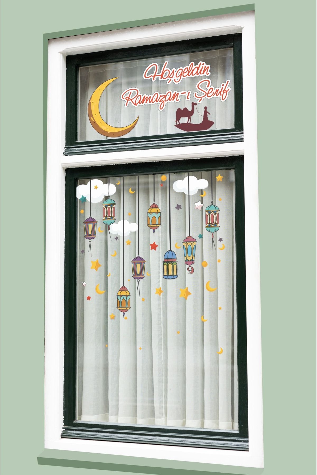 Sevimli Ramazan Ayı Temalı Cam Duvar Süsleme Seti v2, Standart Model- 71 Adet LETBİL STİCKER