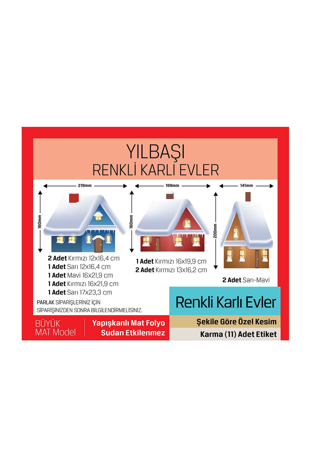 YILBAŞI, YENİ YIL KARLI KÖY, DUVAR CAM SÜSLEME ETİKET SETİ 3, BÜYÜK MODEL - 57 ADET LETBİL STİCKER