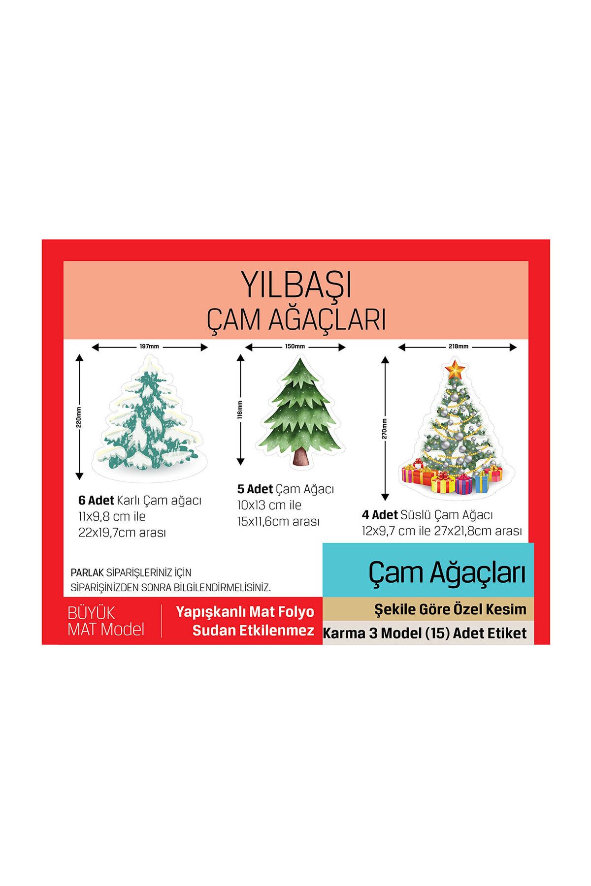 YILBAŞI, YENİ YIL KARLI KÖY, DUVAR CAM SÜSLEME ETİKET SETİ 3, BÜYÜK MODEL - 57 ADET LETBİL STİCKER