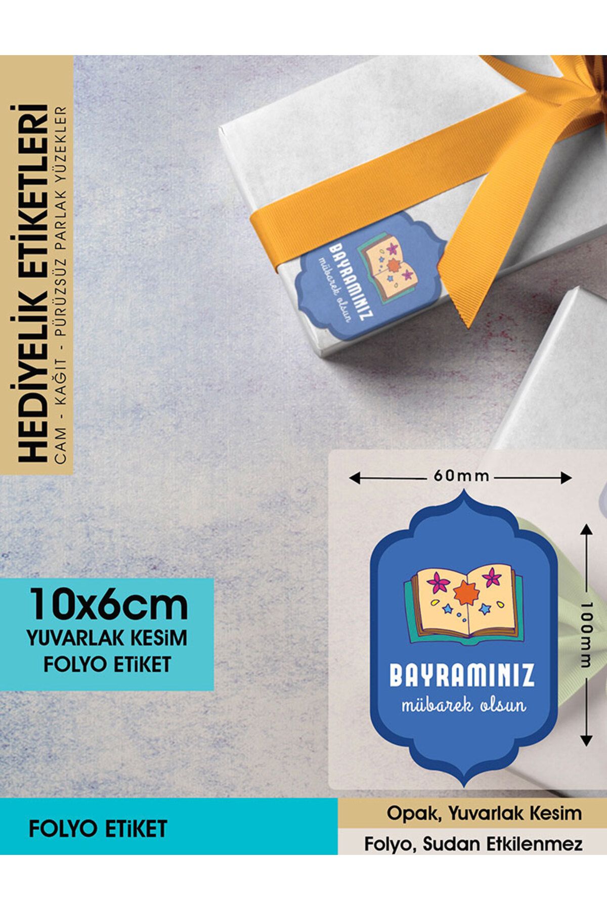 BAYRAMINIZ MÜBAREK OLSUN 10X6CM - 38 ADET LETBİL FOLYO STİCKER