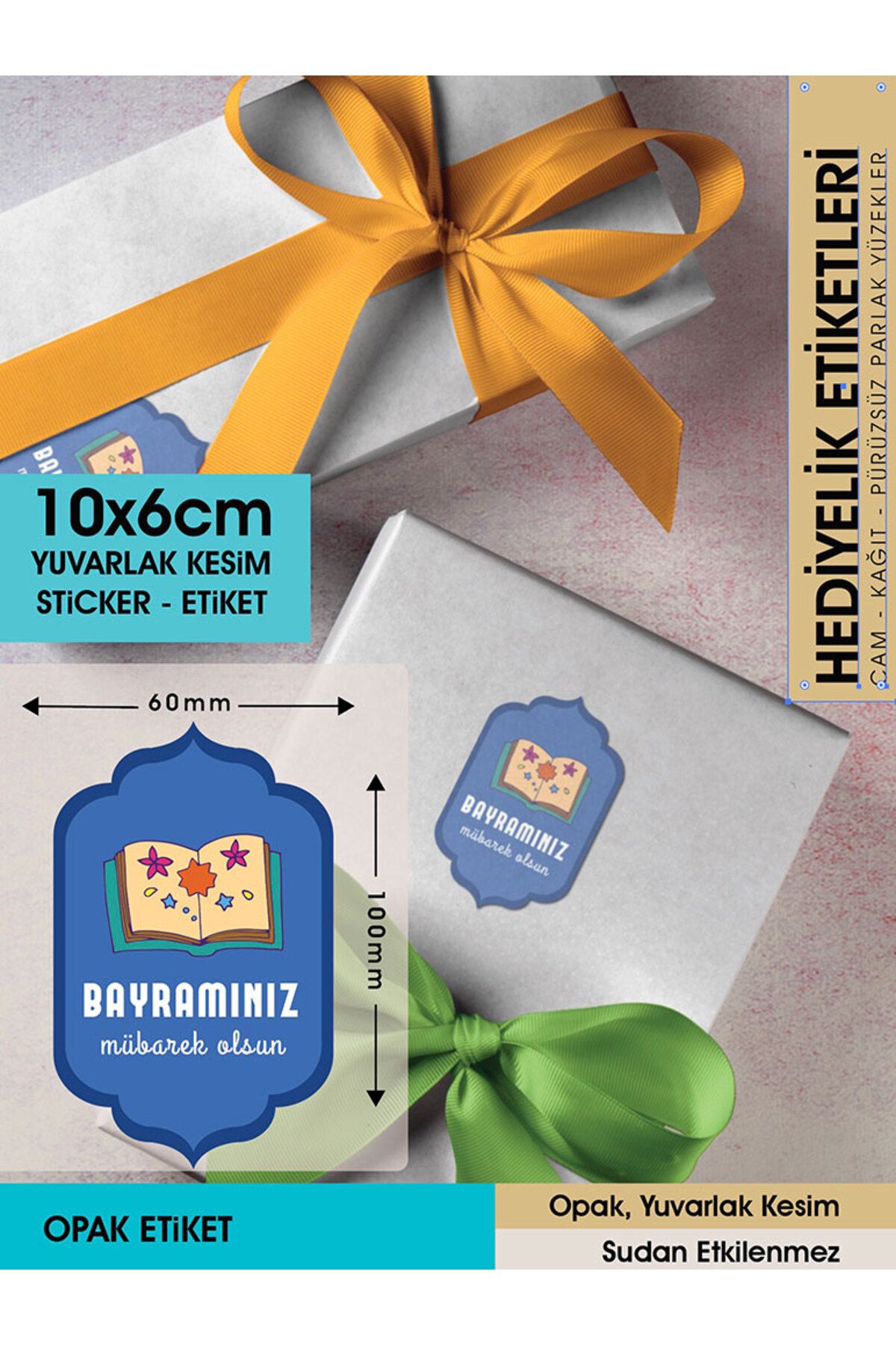 BAYRAMINIZ MÜBAREK OLSUN 10X6CM - LETBİL 16 ADET OPAK STİCKER