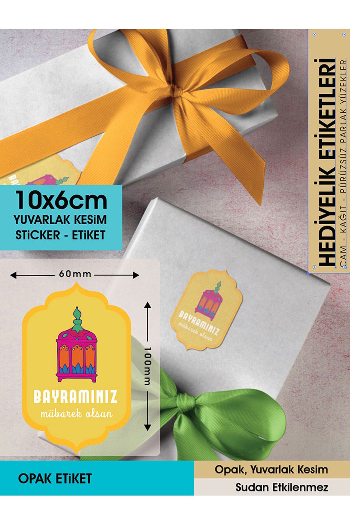 BAYRAMINIZ MÜBAREK OLSUN 10X6CM - LETBİL 16 ADET OPAK STİCKER