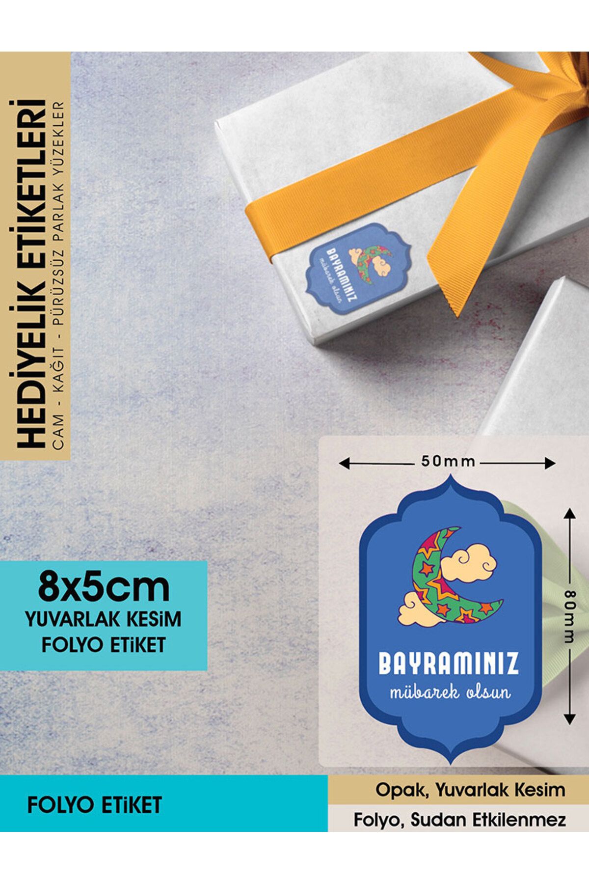 Bayramınız Mübarek Olsun 8x5cm - 60 Adet Letbil Folyo Sticker