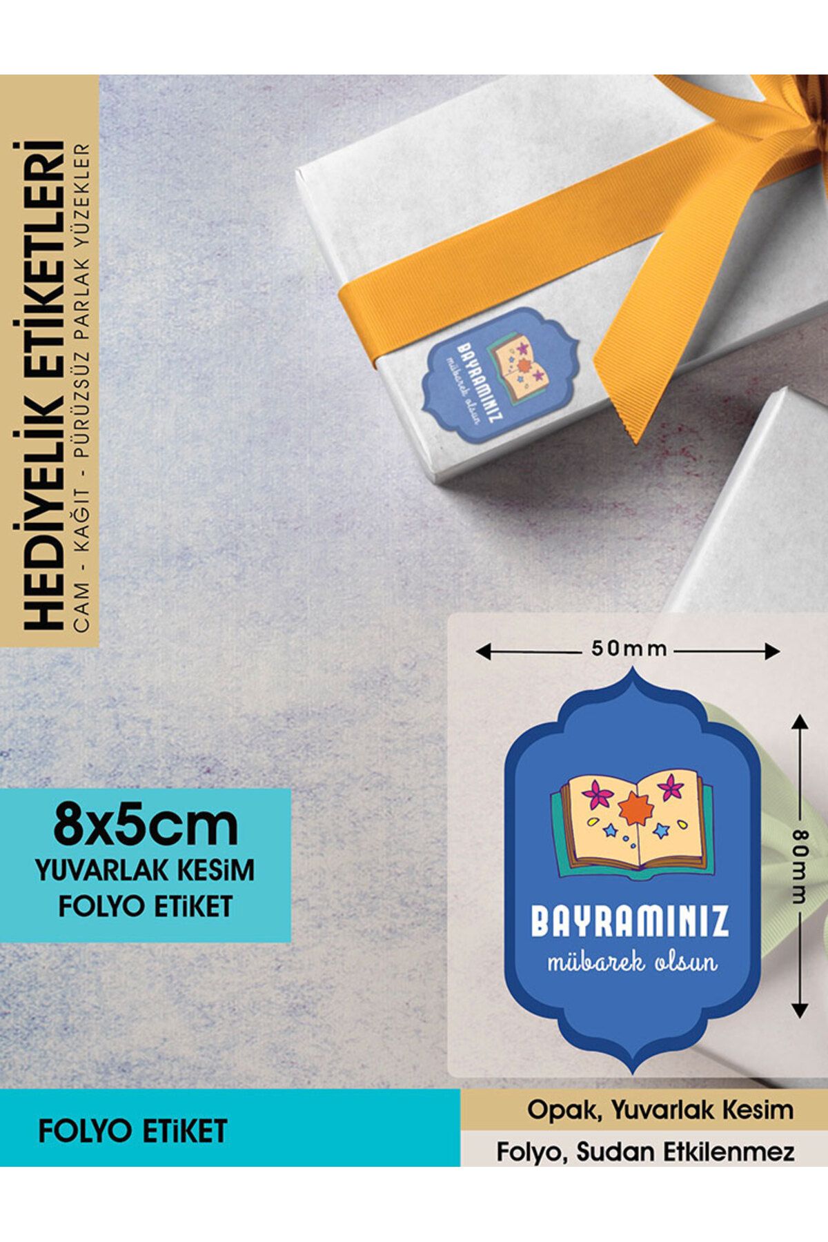 Bayramınız Mübarek Olsun 8x5cm - 60 Adet Letbil Folyo Sticker