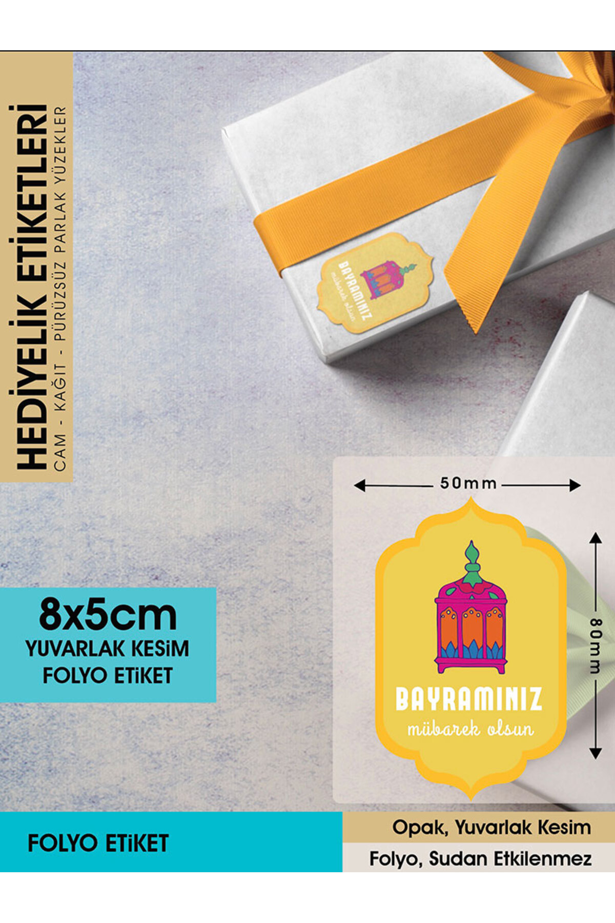 Bayramınız Mübarek Olsun 8x5cm - 60 Adet Letbil Folyo Sticker