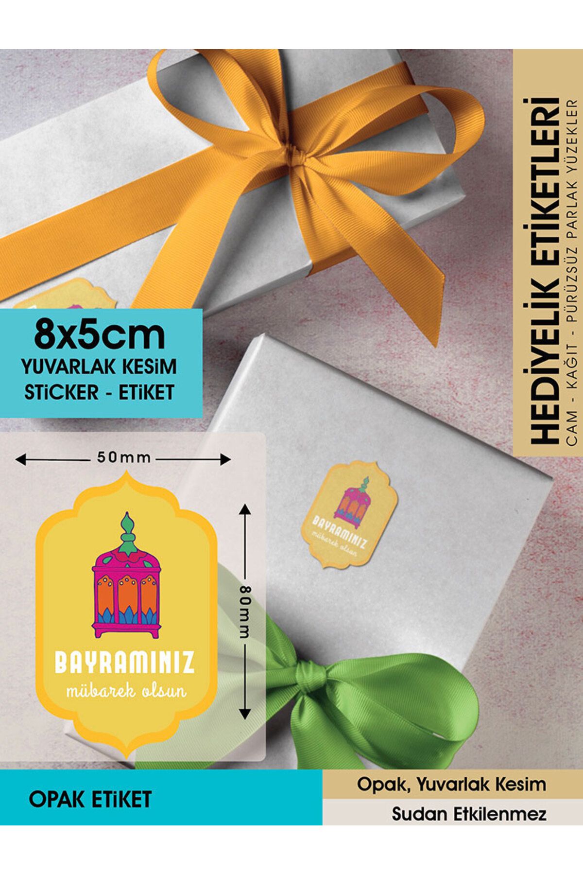 Bayramınız Mübarek Olsun 8x5cm - Letbil 25 Adet Opak Sticker