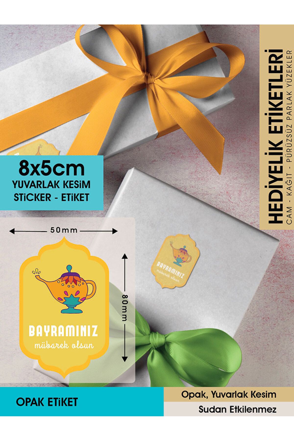 Bayramınız Mübarek Olsun 8x5cm - Letbil 25 Adet Opak Sticker