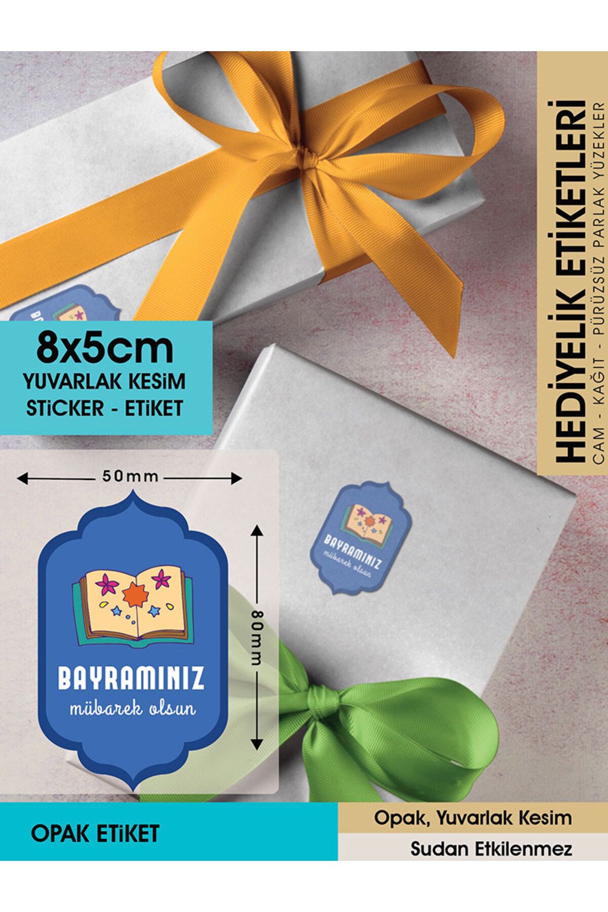 Bayramınız Mübarek Olsun 8x5cm - Letbil 25 Adet Opak Sticker