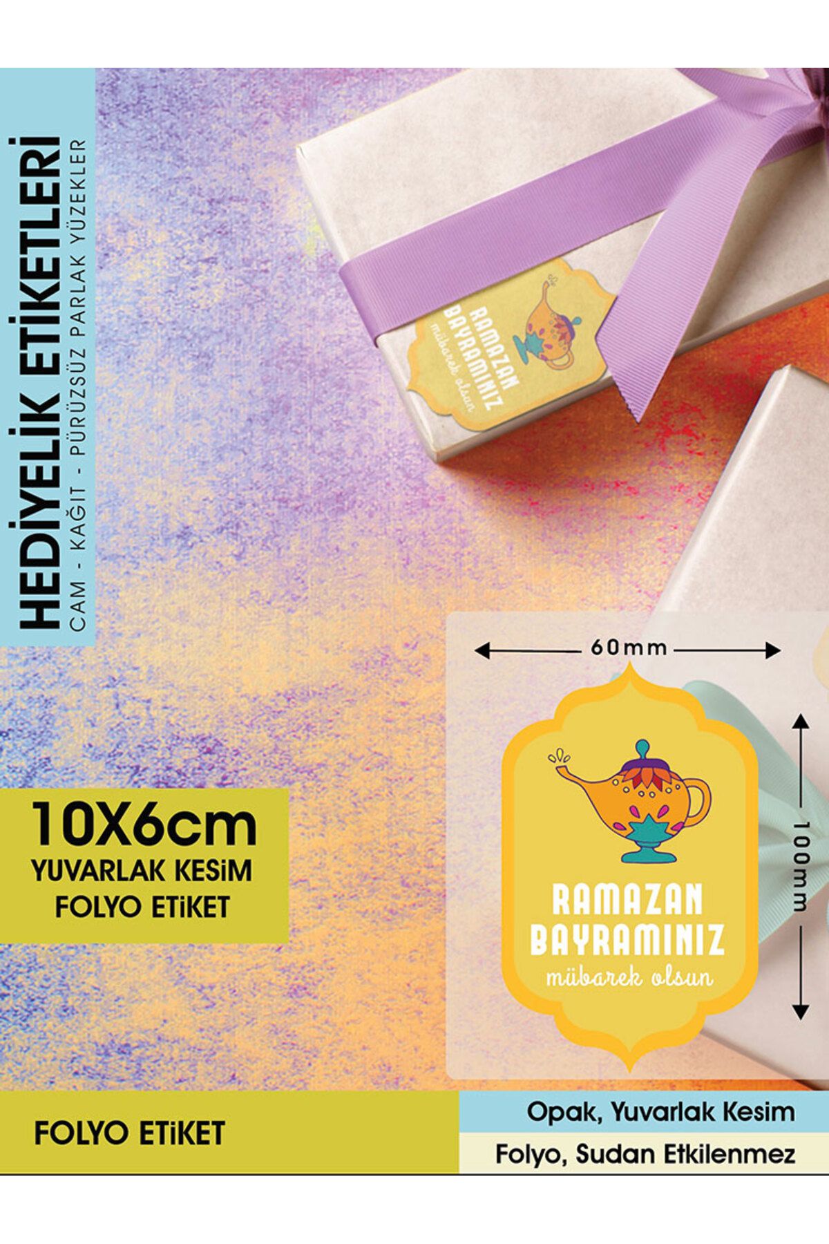 RAMAZAN BAYRAMINIZ MÜBAREK OLSUN 10X6CM - 38 ADET LETBİL FOLYO STİCKER