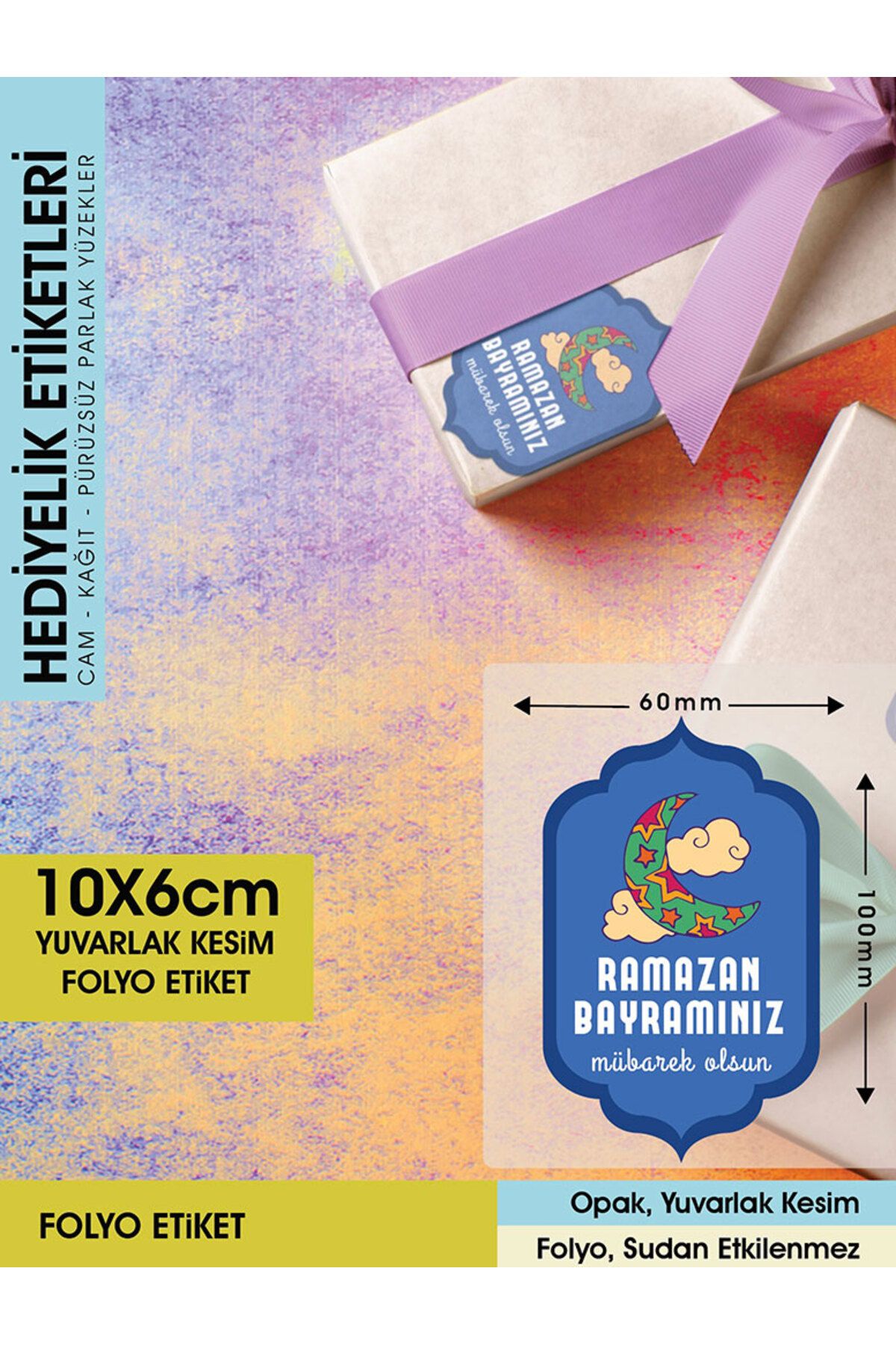 RAMAZAN BAYRAMINIZ MÜBAREK OLSUN 10X6CM - 38 ADET LETBİL FOLYO STİCKER