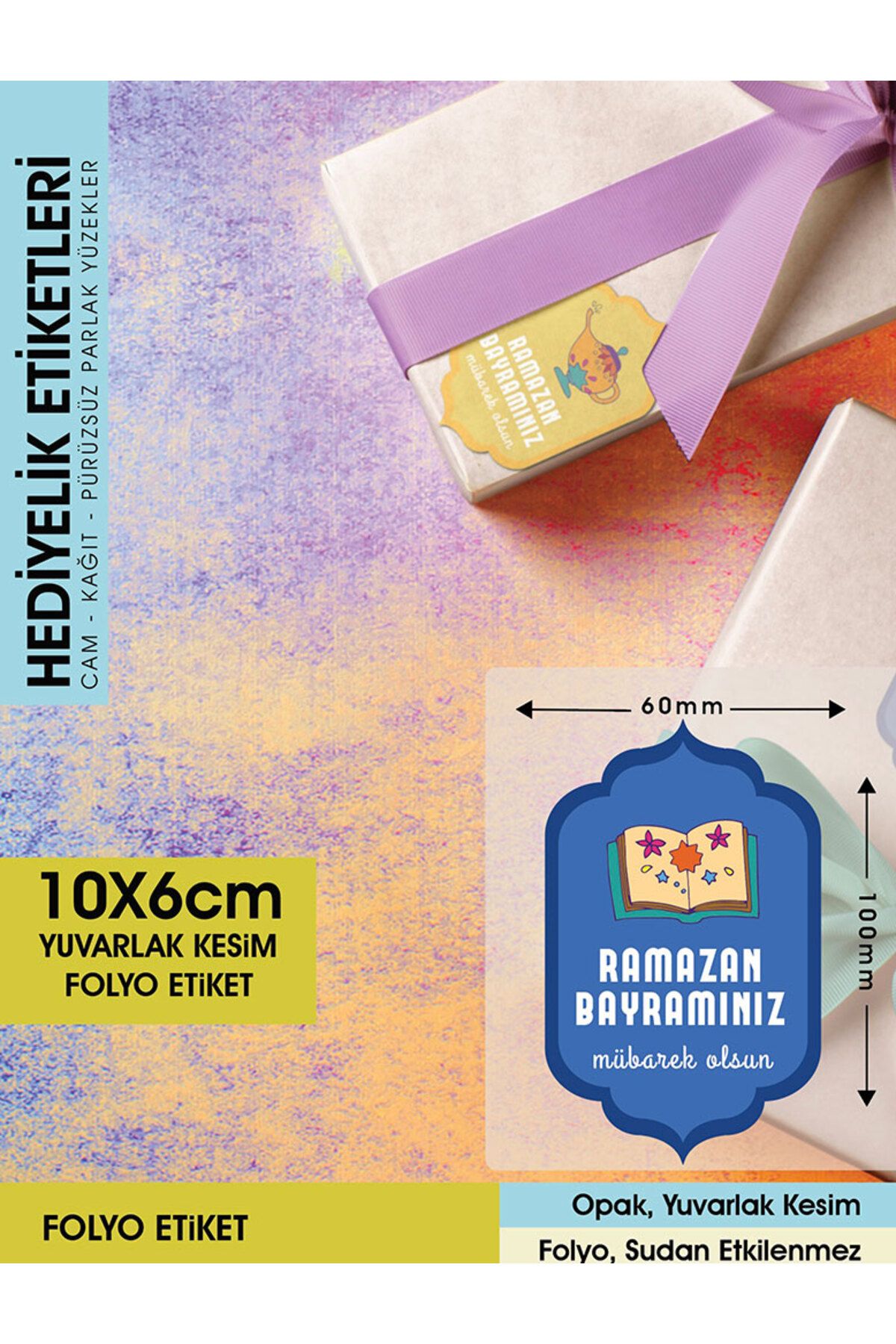 RAMAZAN BAYRAMINIZ MÜBAREK OLSUN 10X6CM - 38 ADET LETBİL FOLYO STİCKER