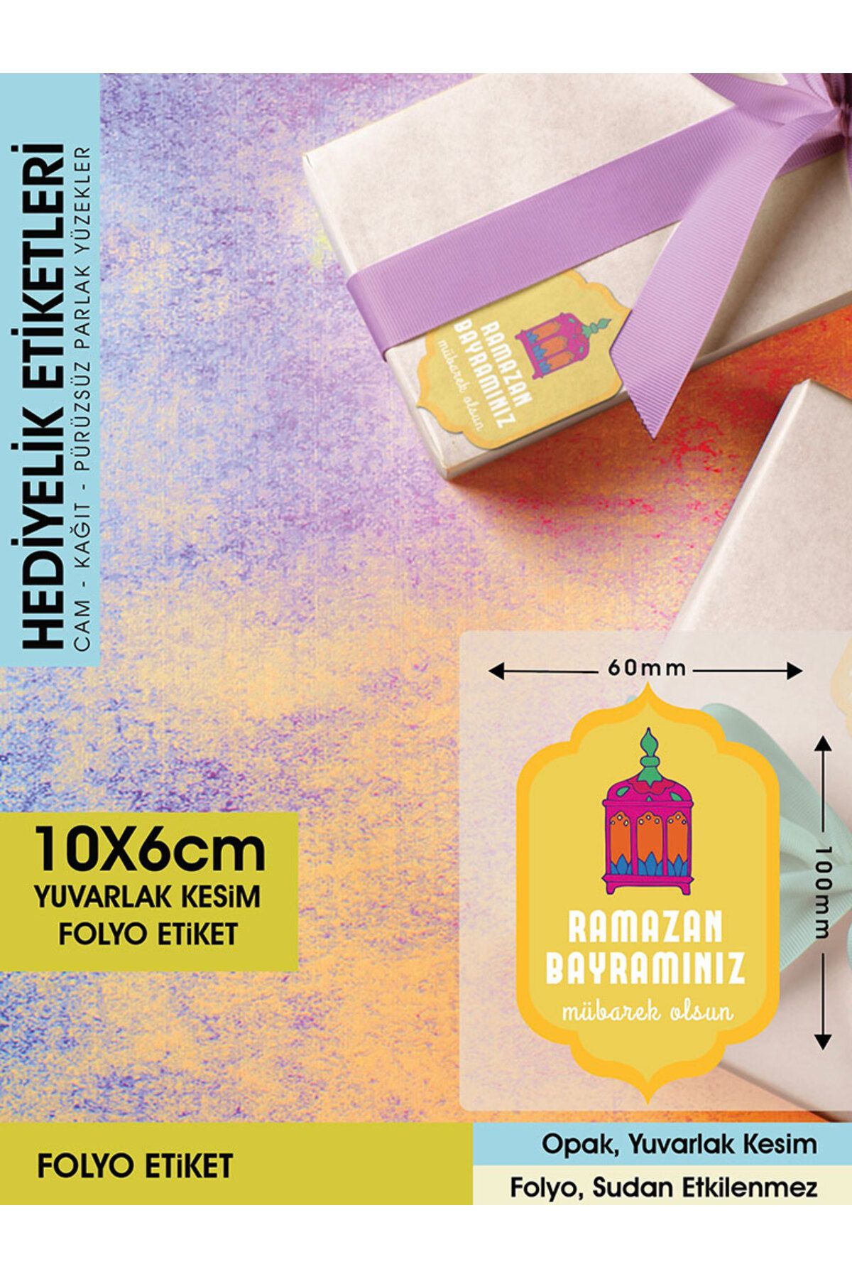RAMAZAN BAYRAMINIZ MÜBAREK OLSUN 10X6CM - 38 ADET LETBİL FOLYO STİCKER