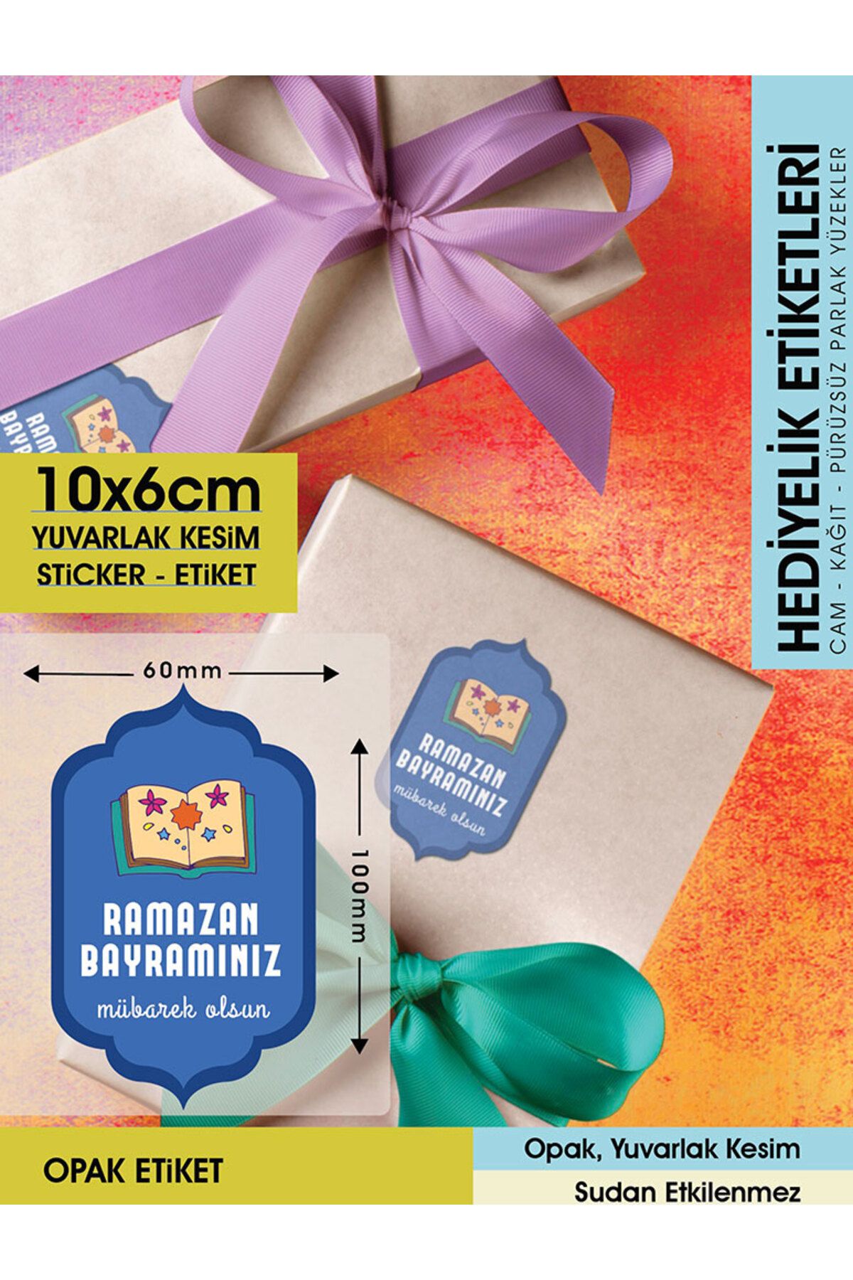 RAMAZAN BAYRAMINIZ MÜBAREK OLSUN 10X6CM - LETBİL 16 ADET OPAK STİCKER