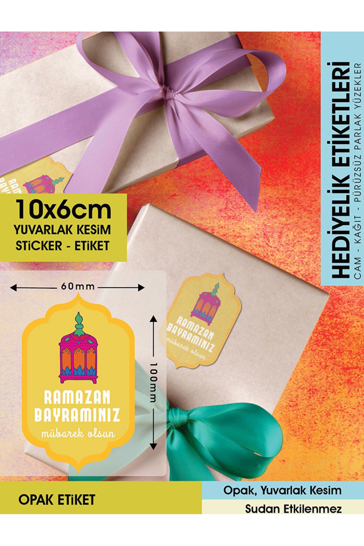 RAMAZAN BAYRAMINIZ MÜBAREK OLSUN 10X6CM - LETBİL 16 ADET OPAK STİCKER