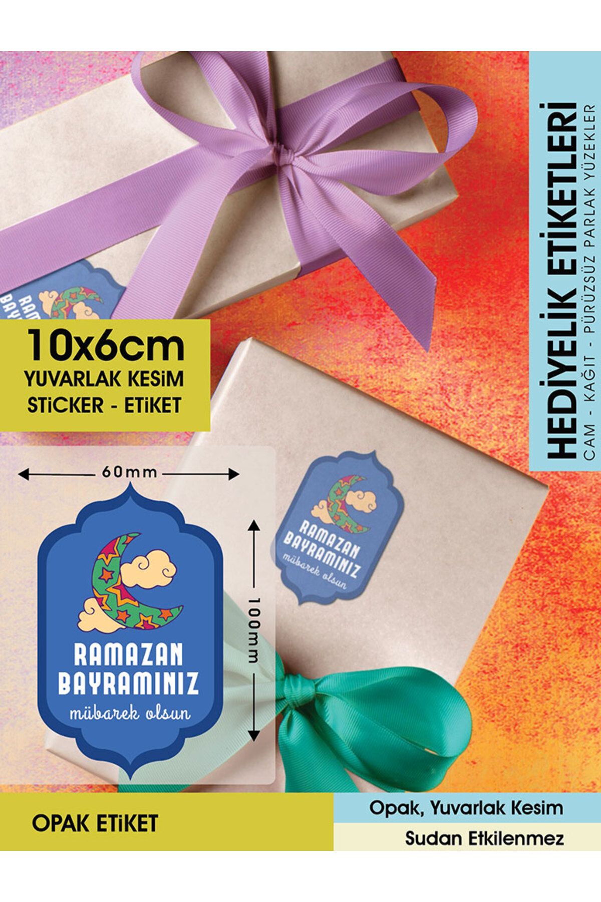 RAMAZAN BAYRAMINIZ MÜBAREK OLSUN 10X6CM - LETBİL 16 ADET OPAK STİCKER
