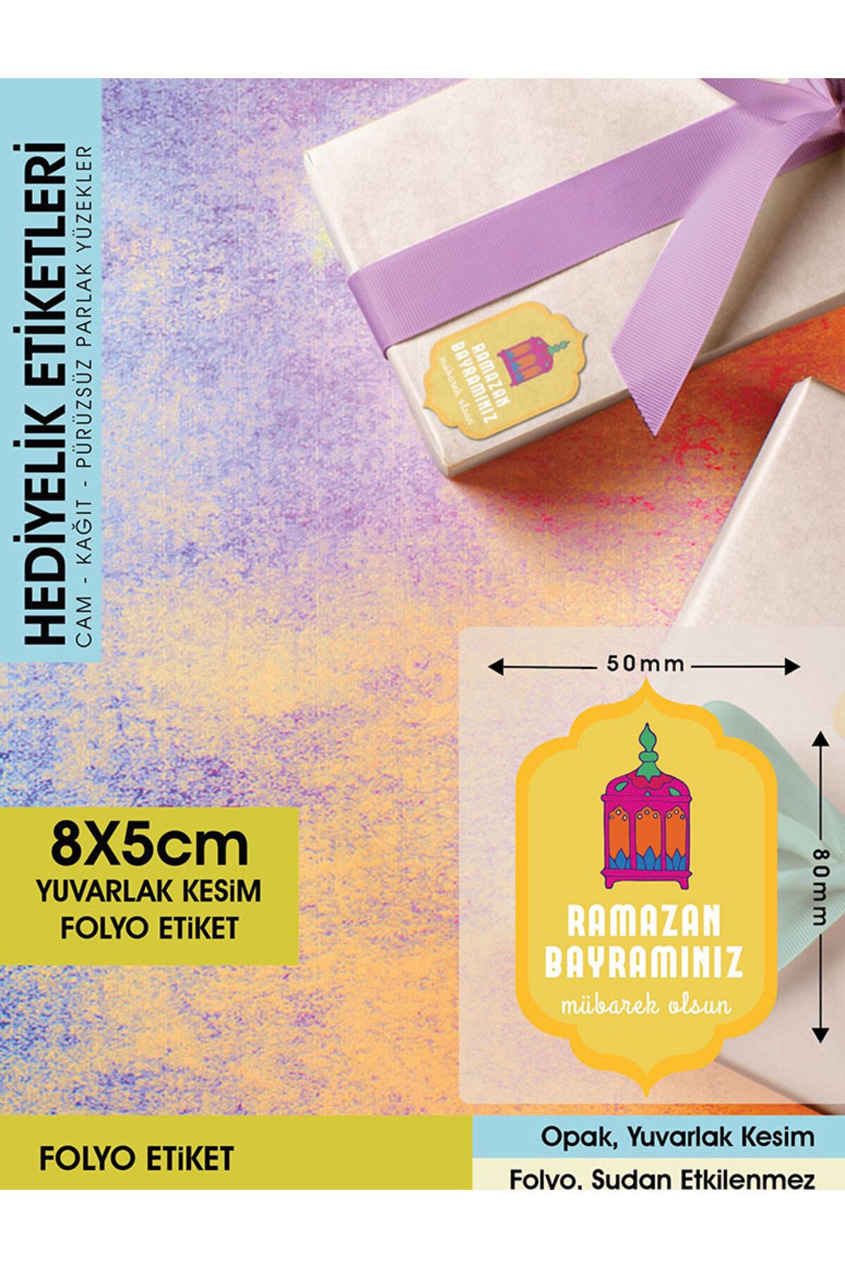 Ramazan Bayramınız Mübarek Olsun 8x5cm - 60 Adet Letbil Folyo Sticker