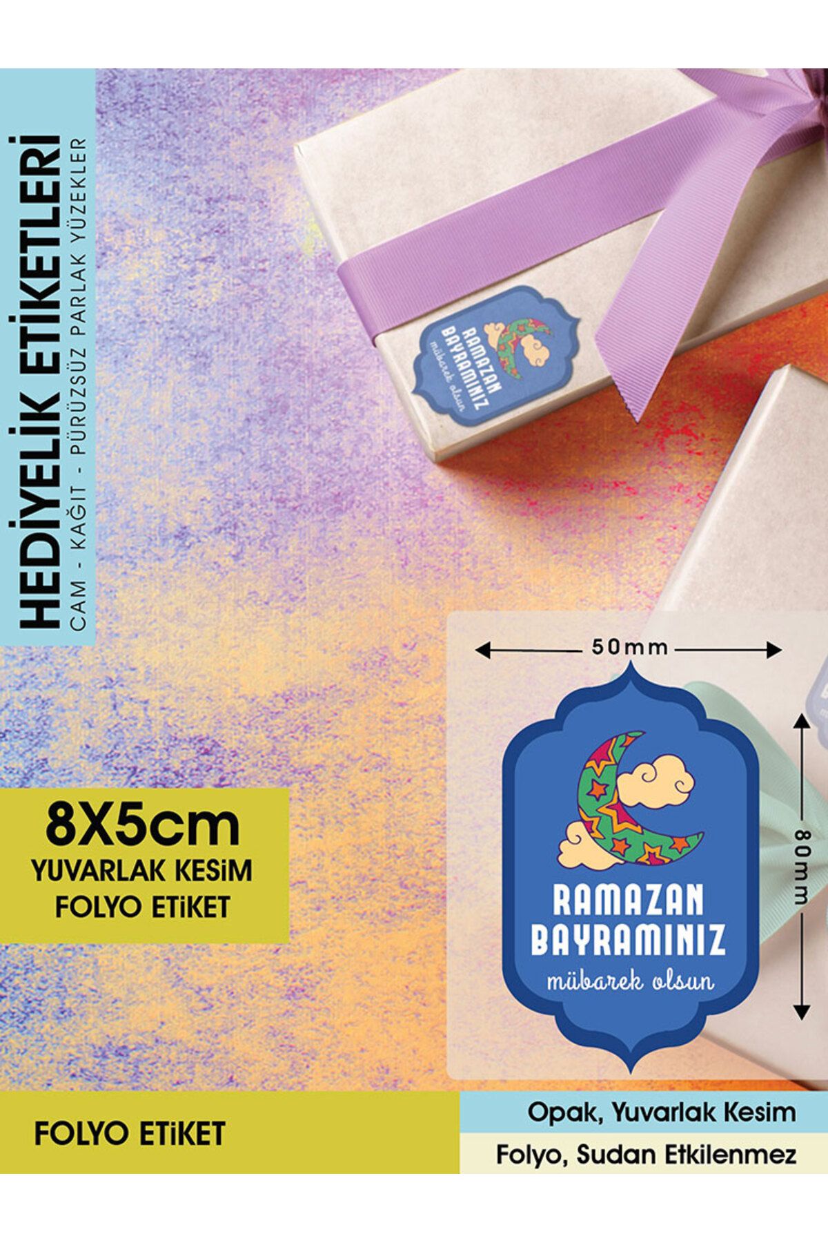 Ramazan Bayramınız Mübarek Olsun 8x5cm - 60 Adet Letbil Folyo Sticker