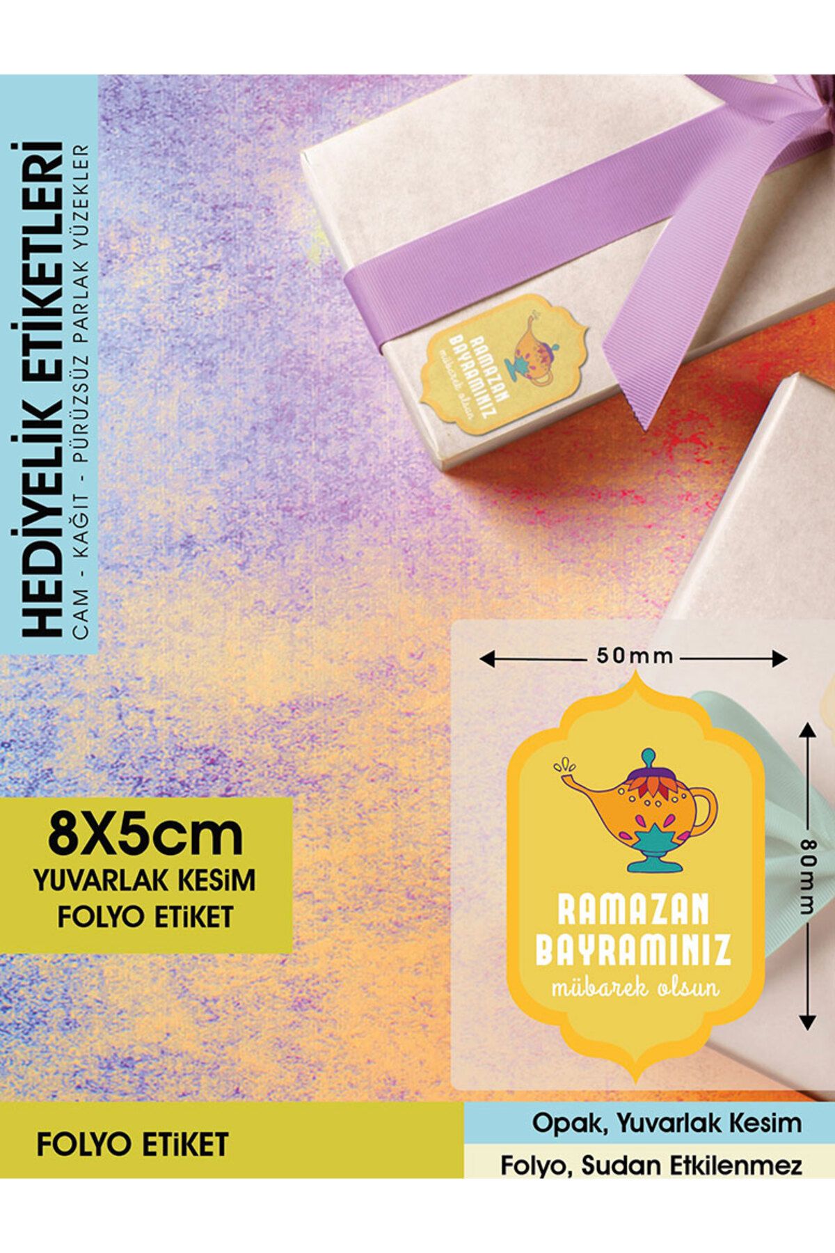 Ramazan Bayramınız Mübarek Olsun 8x5cm - 60 Adet Letbil Folyo Sticker