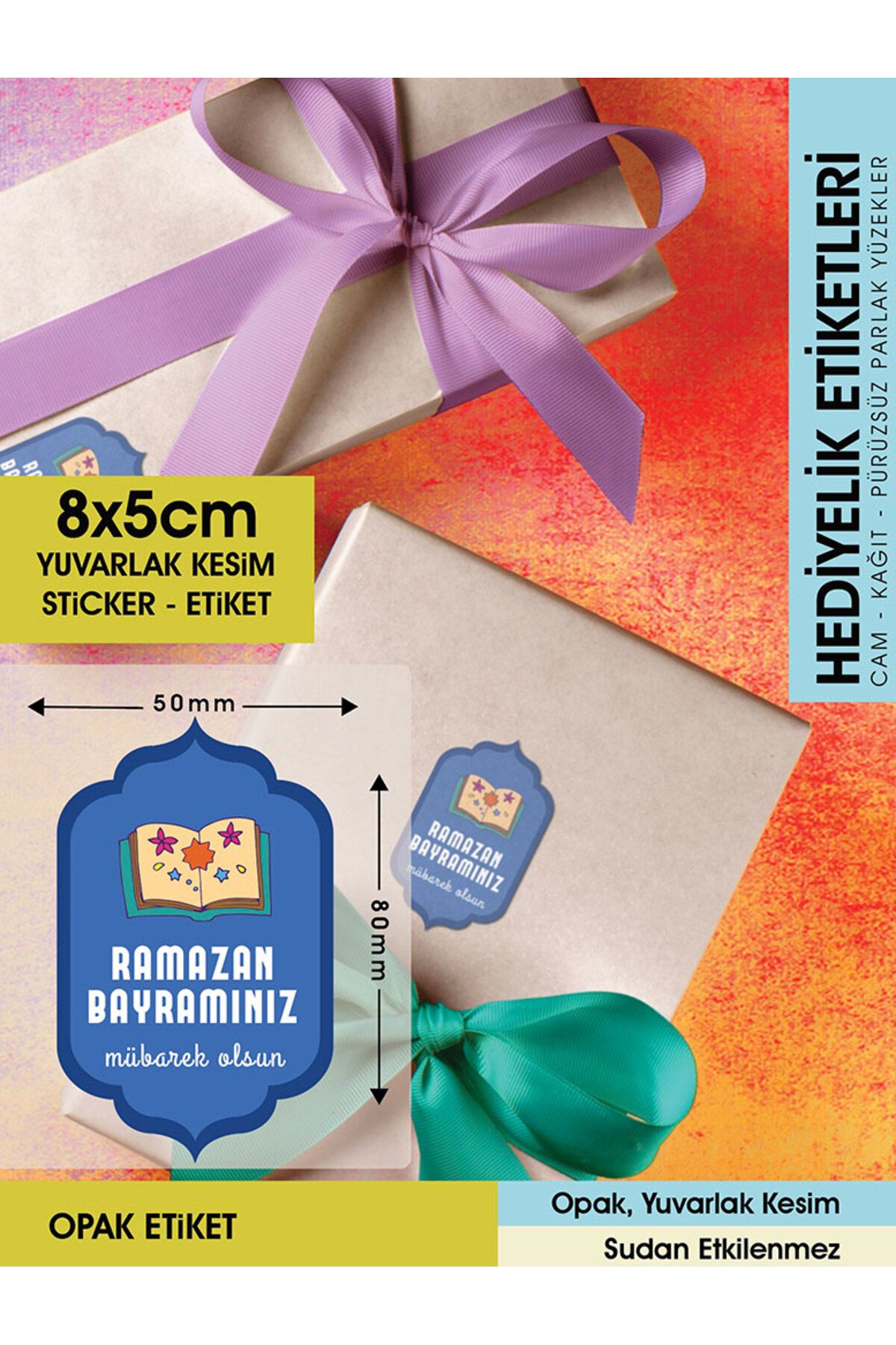 Ramazan Bayramınız Mübarek Olsun 8x5cm - Letbil 25 Adet Opak Sticker