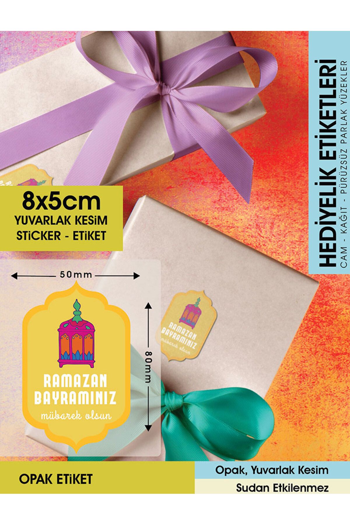 Ramazan Bayramınız Mübarek Olsun 8x5cm - Letbil 25 Adet Opak Sticker